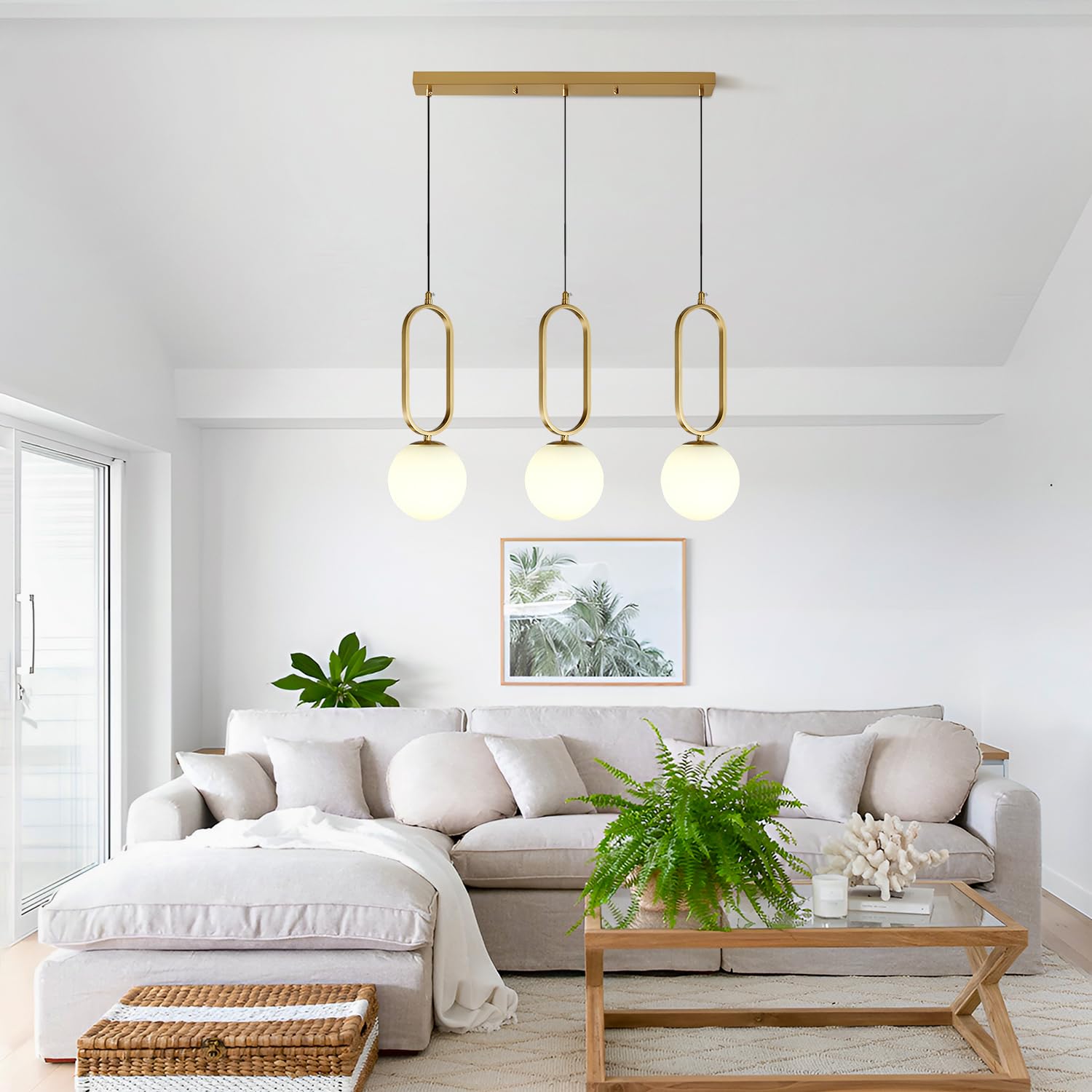 3-Light White Globe Glass Pendant Light Brass Ceiling lamp Modern Golden Glass Ball Chandelier with Frosted Milky White Glass Ceiling lamp