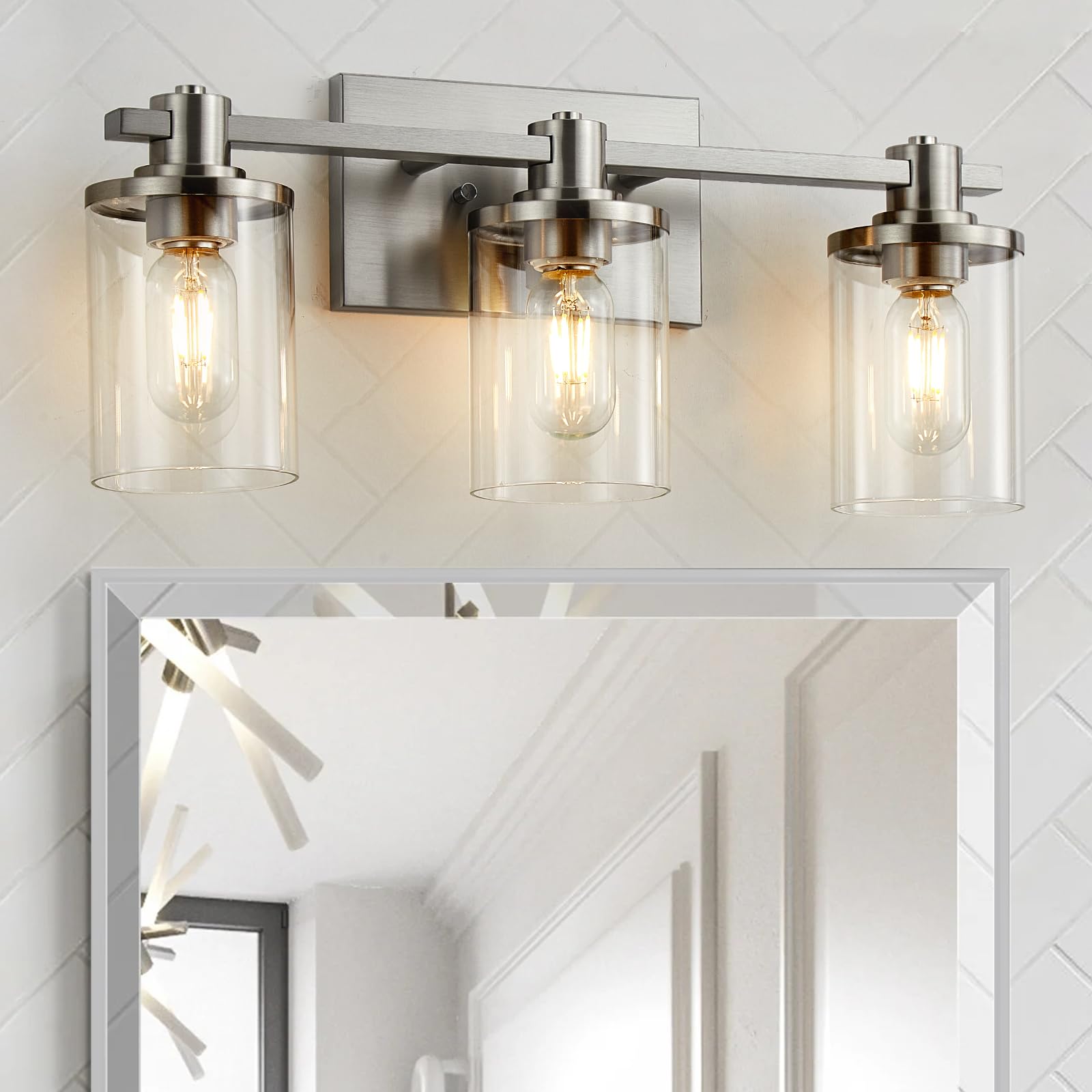 3 Light Bathroom Vanity Light, Black and Gold Bathroom Light Fixtures with Clear Glass Shade, Matte Black Finish, Brushed Gold Copper Accent Socket, Modern Gold Vanity Lights for Bathroom Over Mirror