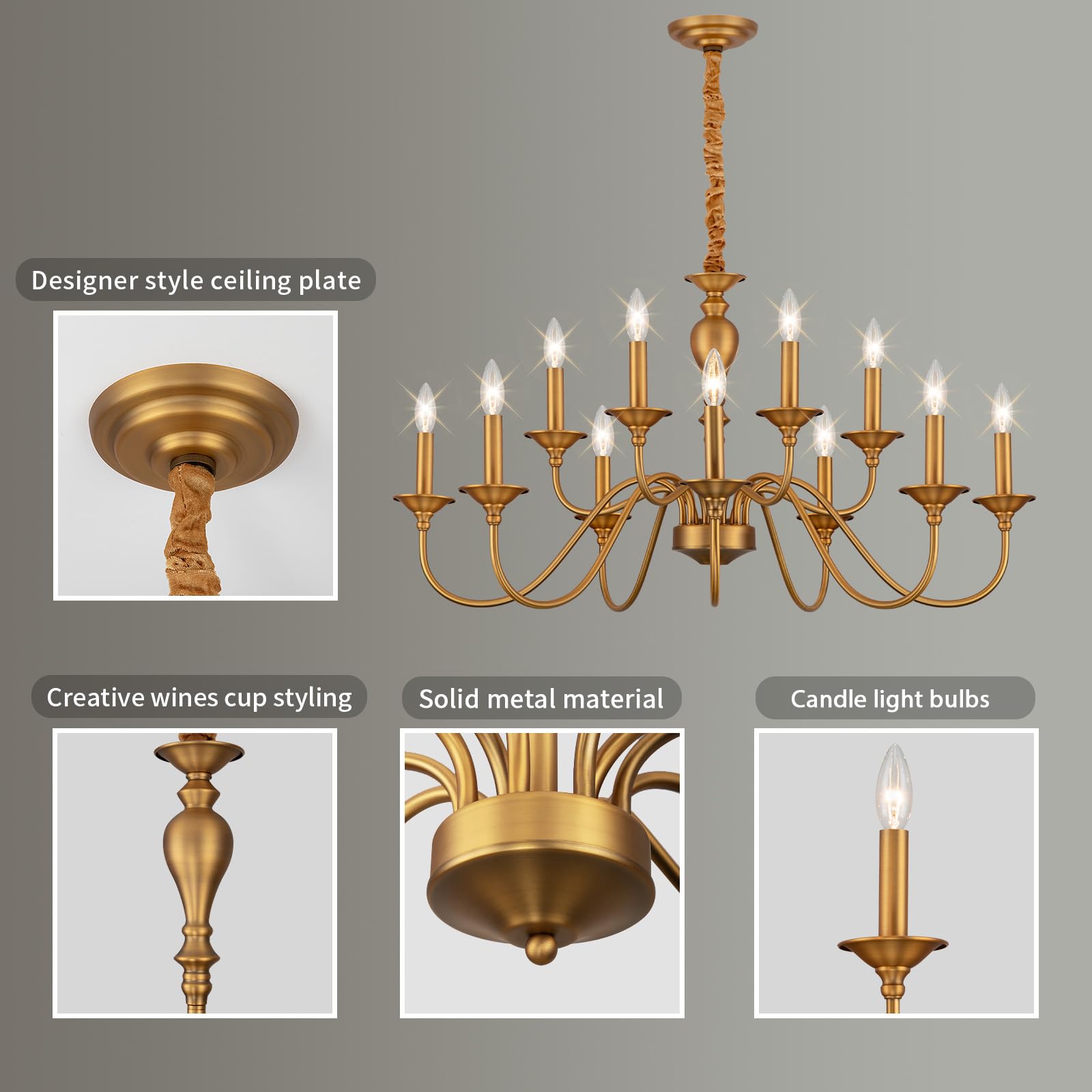 Farmhouse Chandeliers for Dining Room Light Fixtures Over Table, Dining Room Chandeliers, 12-Light Gold Chandeliers for Living Room Kitchen