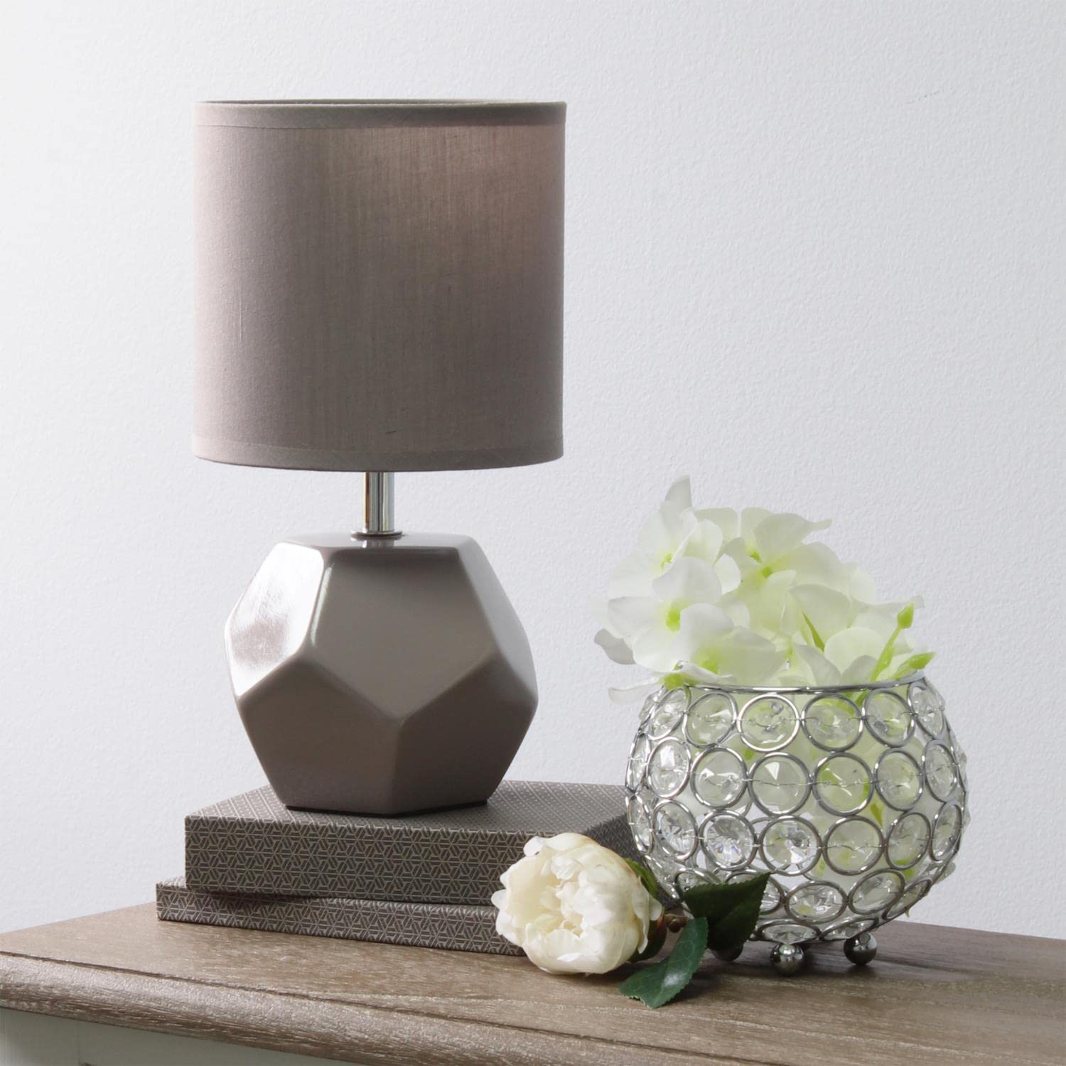 Round Prism Mini Table Lamp with Matching Fabric Shade, Gray