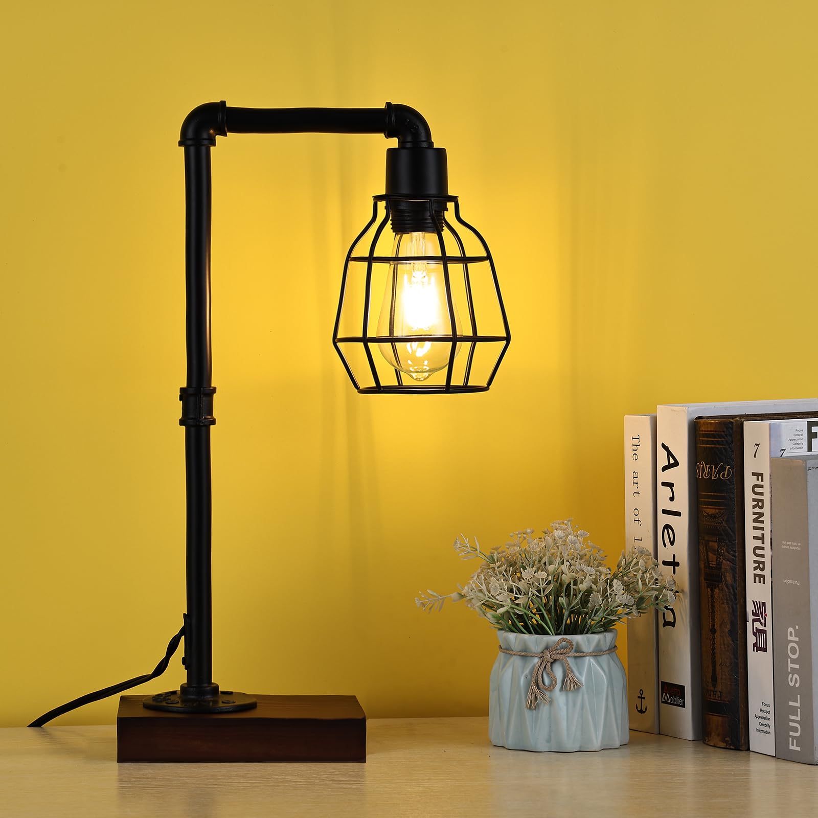 CONCA Industrial Steampunk Table Lamp, Edison Bulb, Metal, A-Black, 19.6x11.7x5.35 inches, 3 lbs, E26 Base, 800 Lumen, 120V