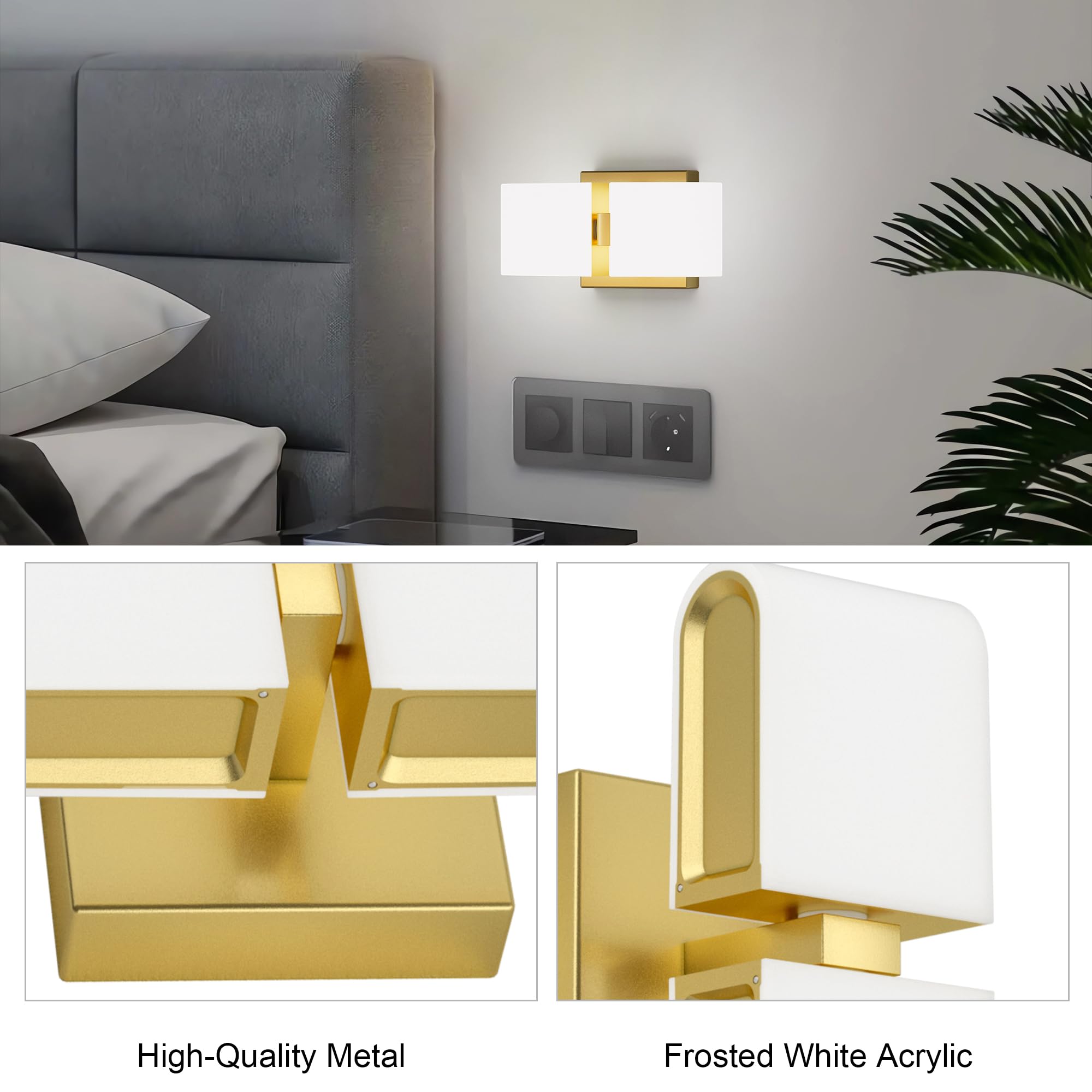 Gold Sconces Wall Lighting Hardwired Modern LED Wall Sconces Indoor Wall Light for Living Room Hallway 6000K White Light