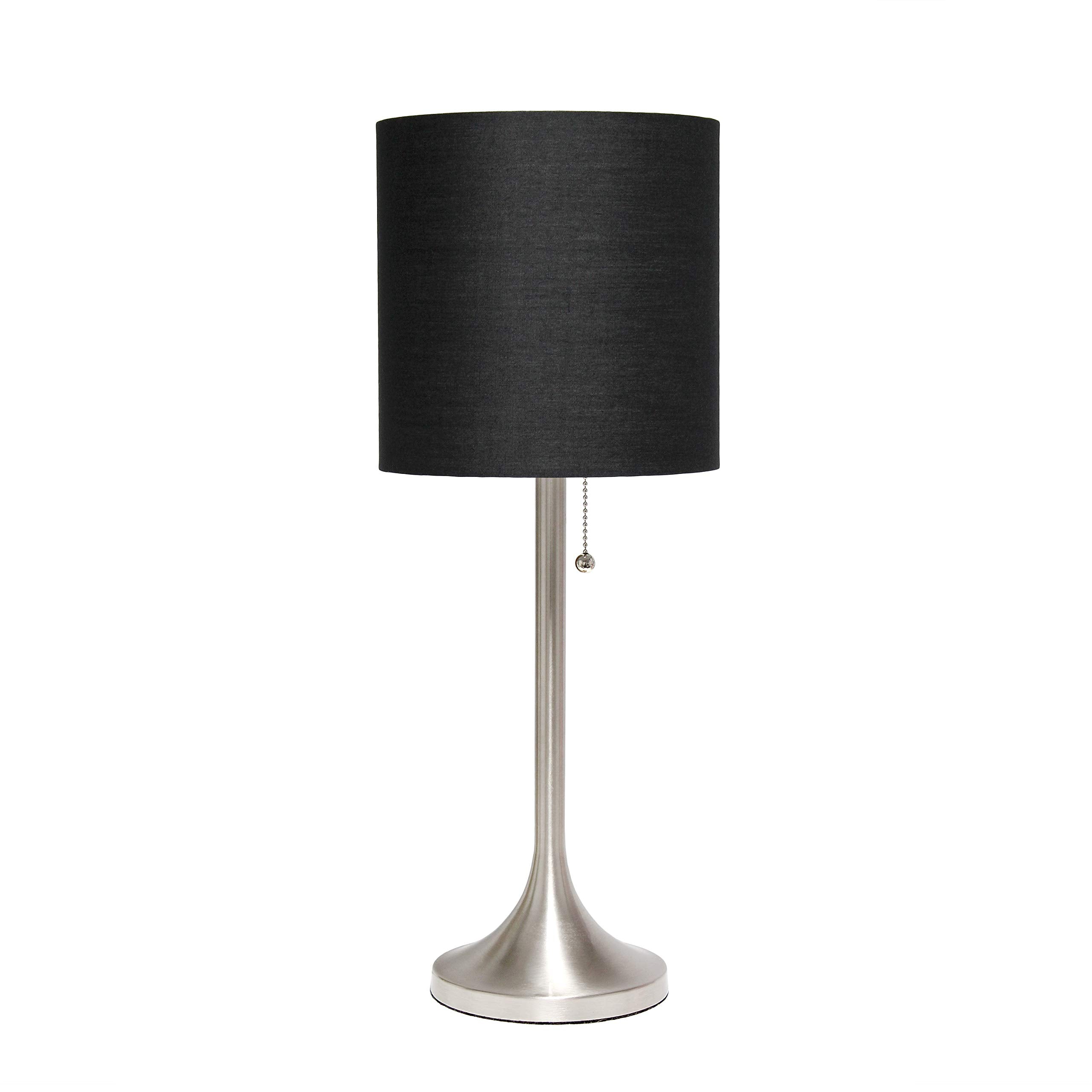 Tapered Fabric Drum Shade Table Lamp, Gold and White, 8 x 8 x 21