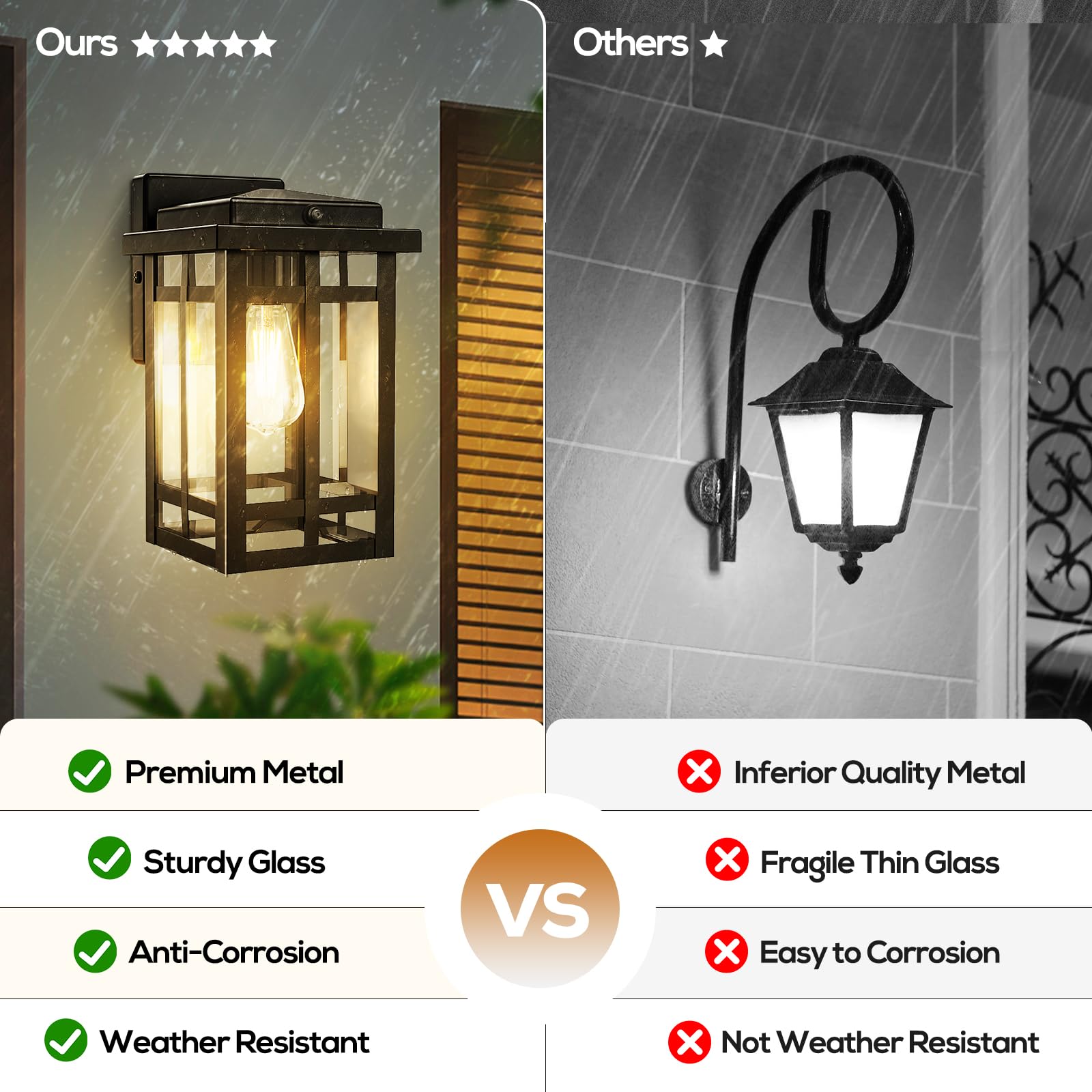 Outdoor Wall Light Fixtures 9.76'', Waterproof Porch Lights Wall Lanterns, Exterior Modern Matte Black Wall Mount Lighting, Anti-Rust E26 Socket Wall Scones for Front Door Garage, 2 Pack