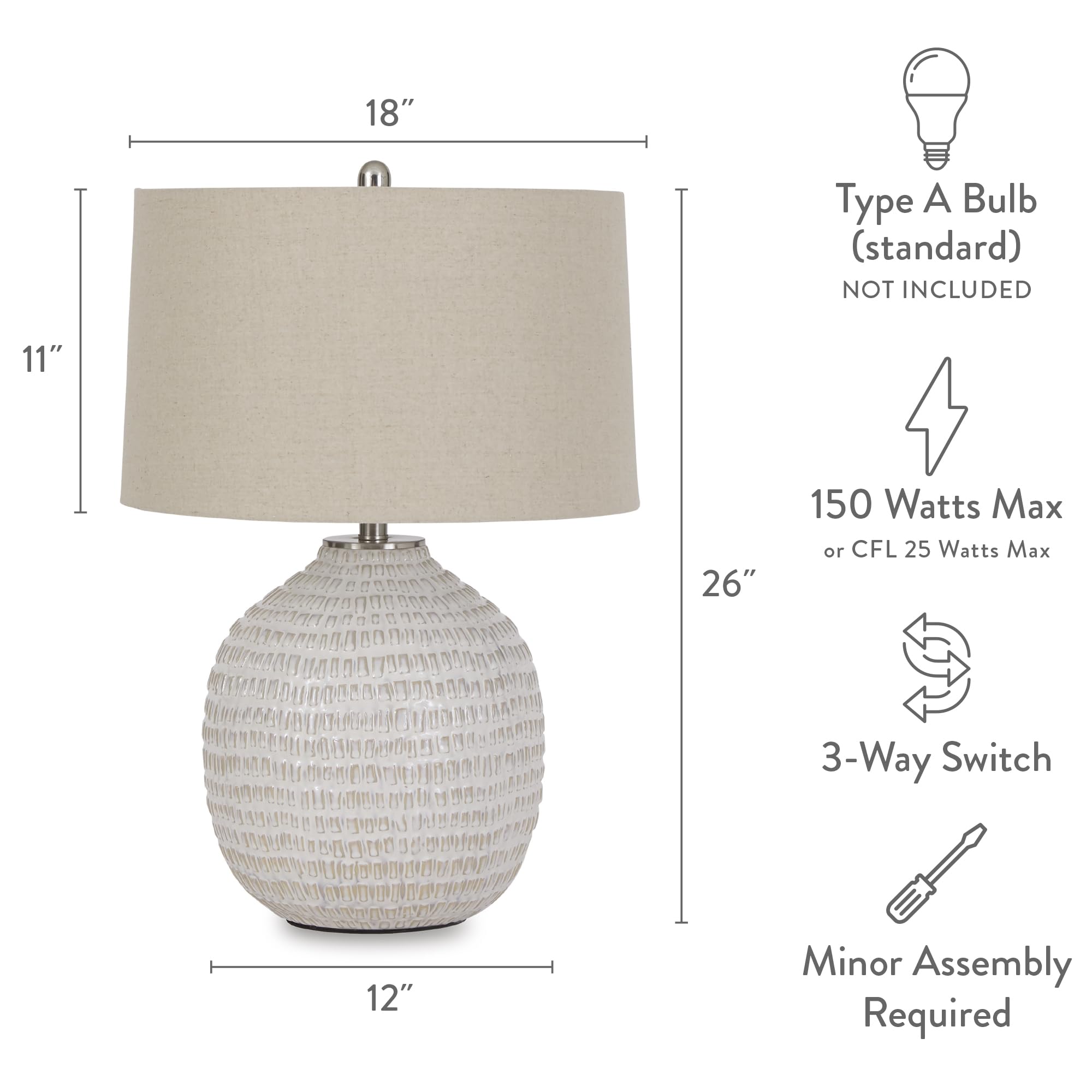 Contemporary 26" Round Textured Ceramic Table Lamp, Beige