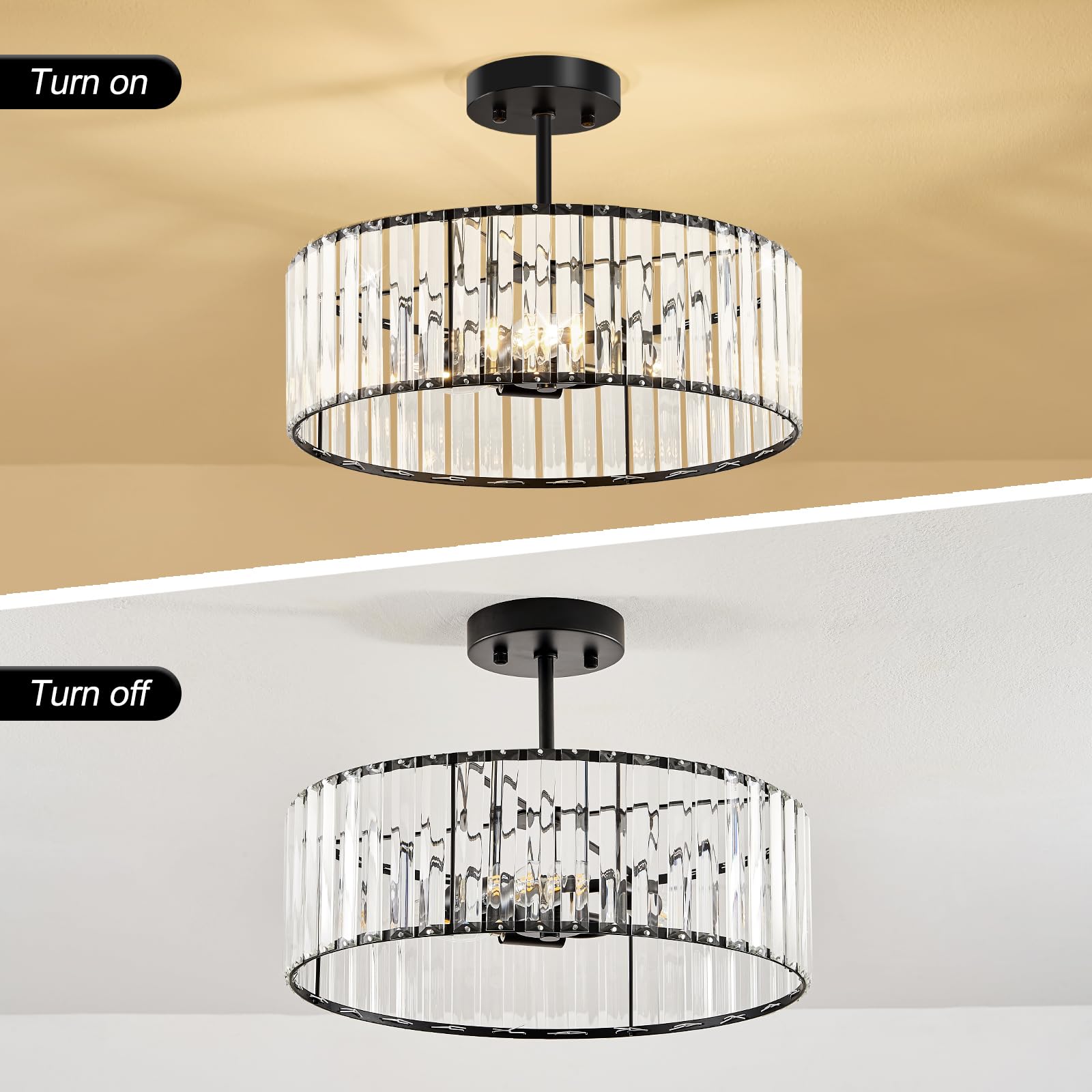 Modern Gold Semi Flush Mount Ceiling Light Crystal Hallway Light Fixture Metal Close to Ceiling Lamp for Kitchen Living Room Bathroom Entryway Bedroom