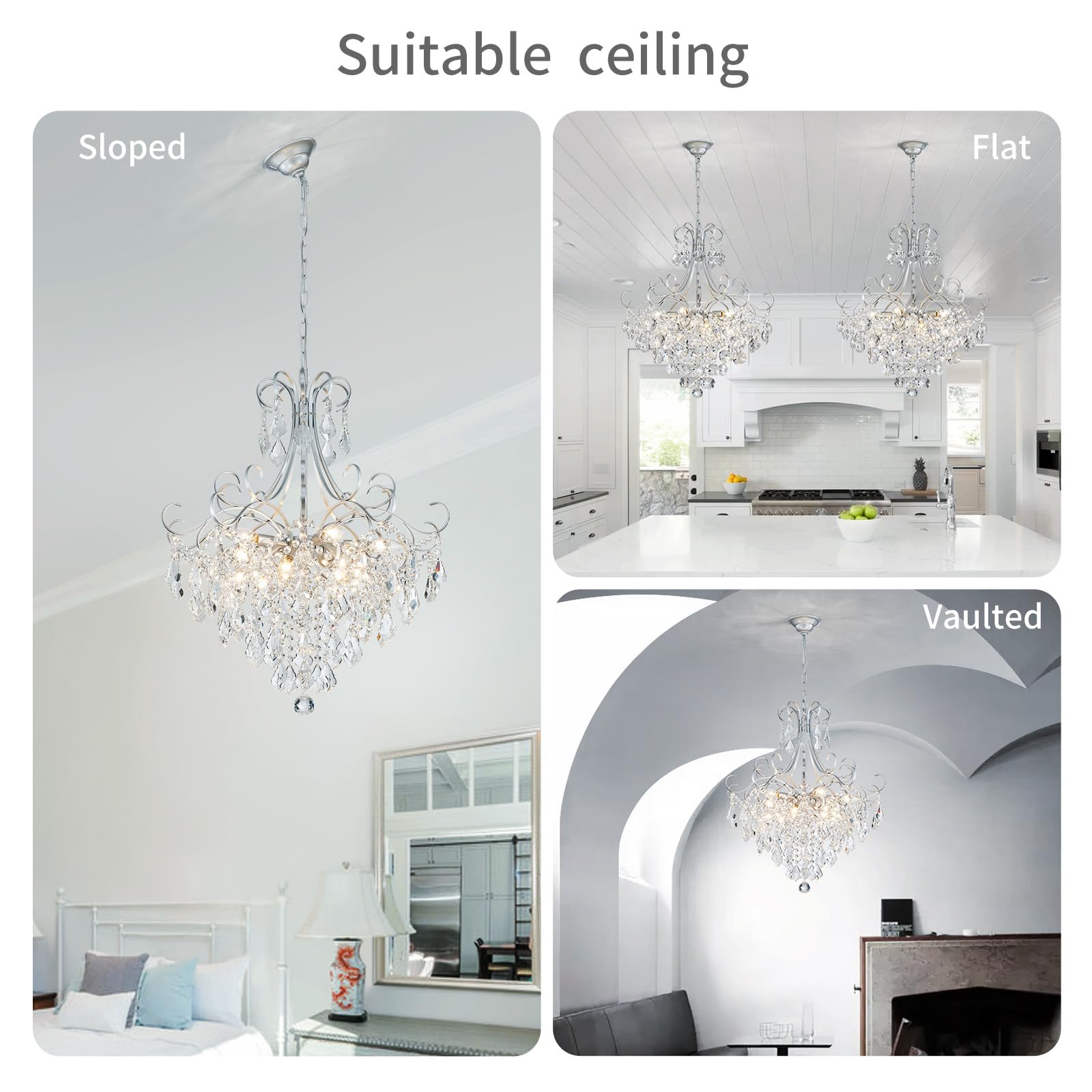 Crystal Chandelier Flushmount Ceiling Light Modern Lighting Fixture for Bedroom Hallway Bar Kitchen Bathroom, H 17.5'' x W 19.3'', E12 Base, Gold