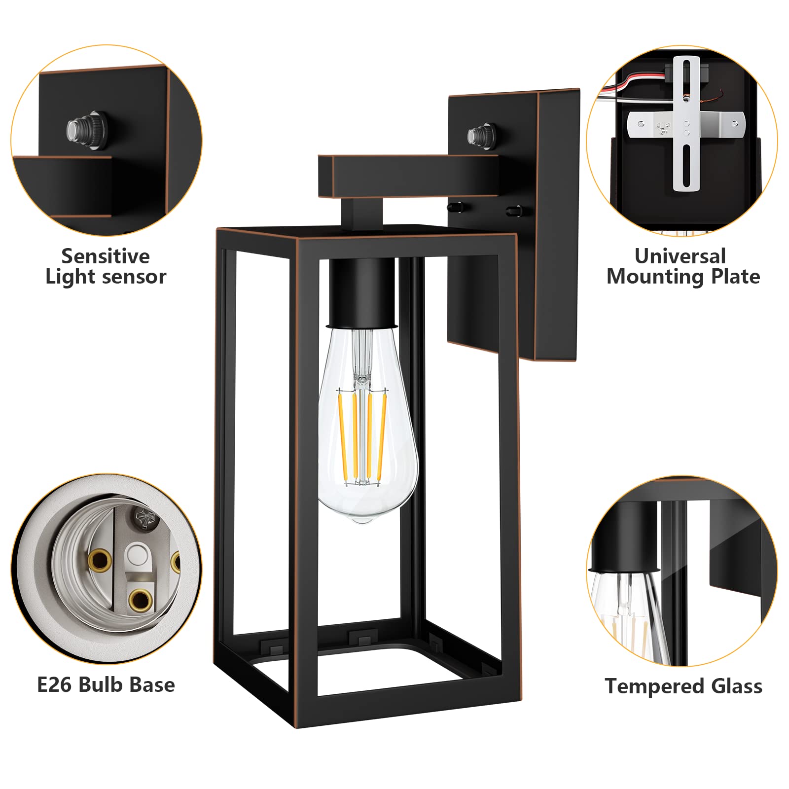 Outdoor Wall Lantern, Exterior Wall Sconce Fixture with E26 Base, Waterproof Wall Mount Light, Outdoor Lantern for Porch 2 Pack