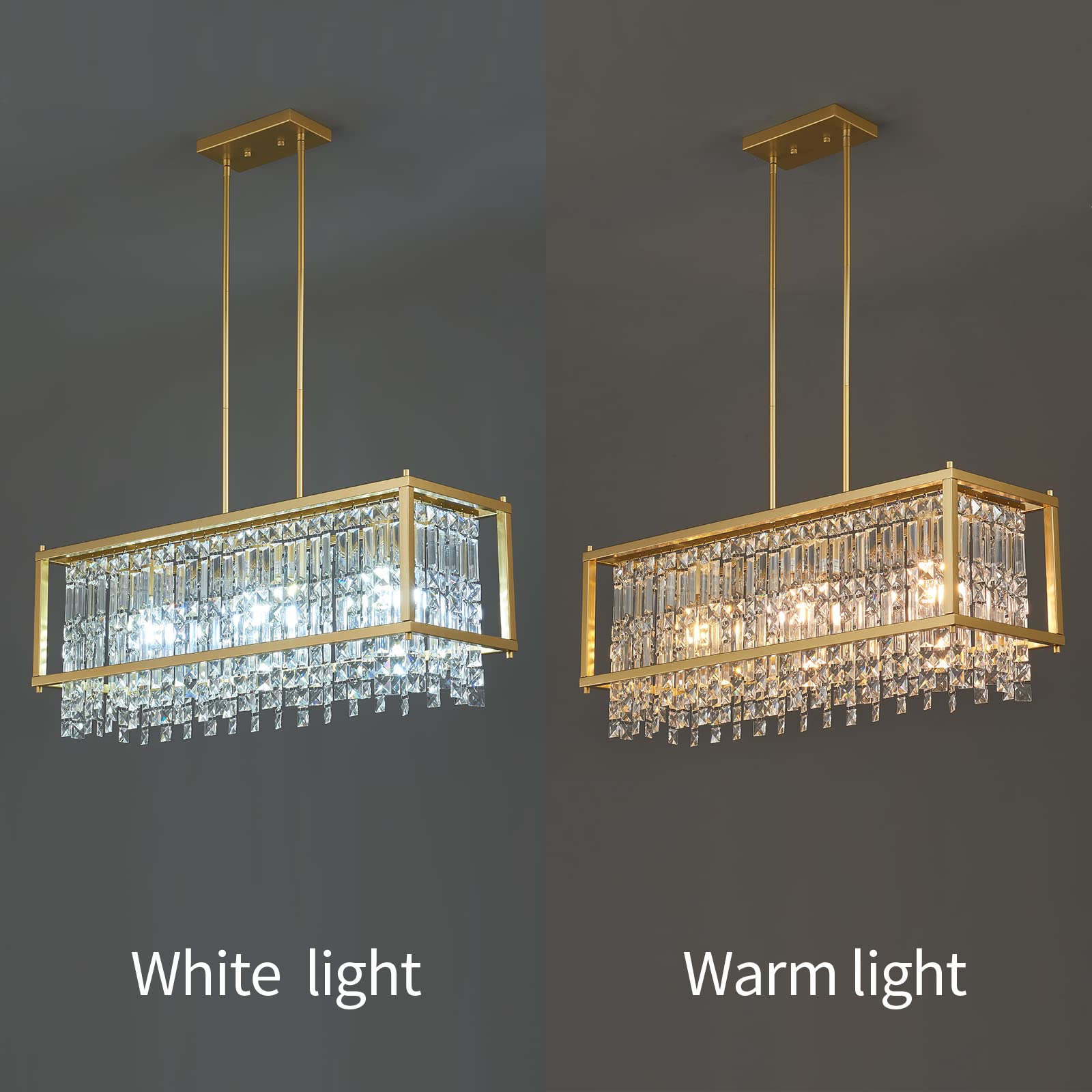 4-Light Dining Room Light Fixture 11.81 inch Square Lndustrial Farmhouse Chandelier Gold Metal Crystal Pendant Light for Kitchen Island Dining Room Living Room Flat and Inclined Ceiling