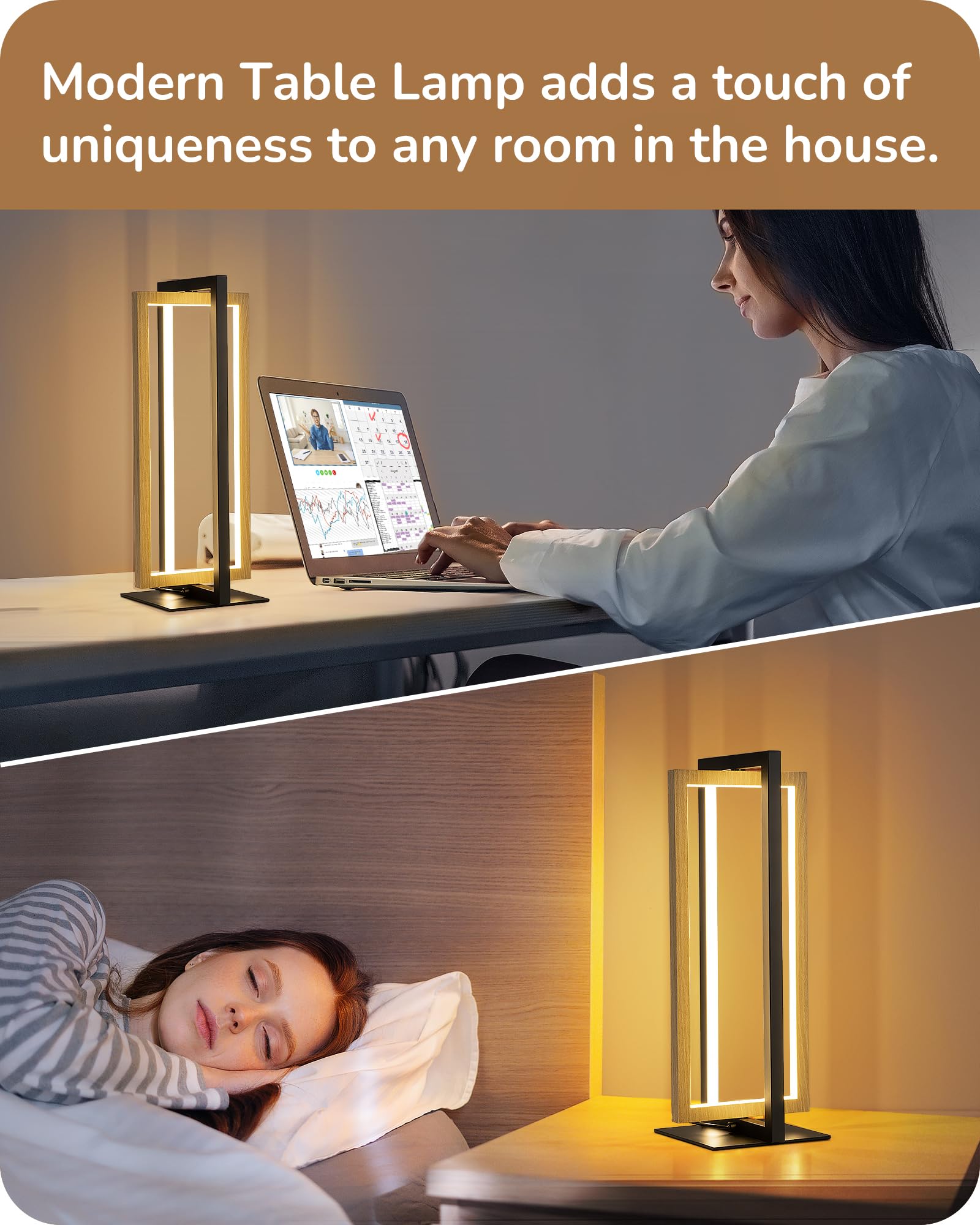 Modern LED Table Lamp, Stepless Dimmable Minimalist Bedside Lamp, MAX 750LM, 3 Color Temperature, Switch Control Nightstand Lamp for Living Room Bedroom, Angle Adjustable