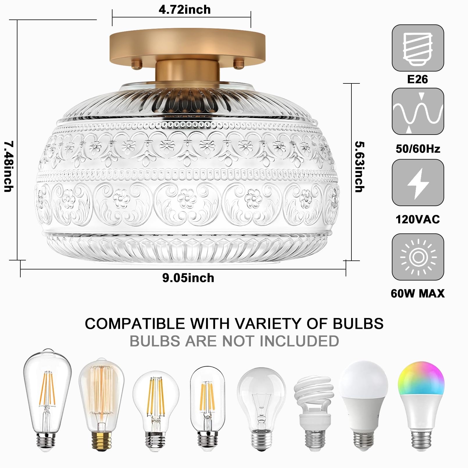 Semi Flush Mount Ceiling Light, Upgraded Modern Close to Ceiling Light Fixture with Clear Glass,Gold Indoor Kitchen Lighting for Porch Corridor Hallway Bedroom, Bulb Not Included