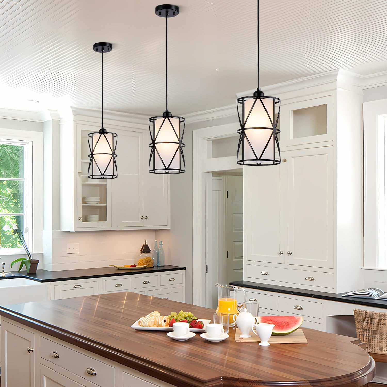 Modern Pendant Lights with Frosted Glass, Brushed Nickel Pendant Light Fixtures, Cylindrical Pendant Lighting for Kitchen Island, Kitchen Hanging Lights Over Island, Foyer, Dining Room, Entryway