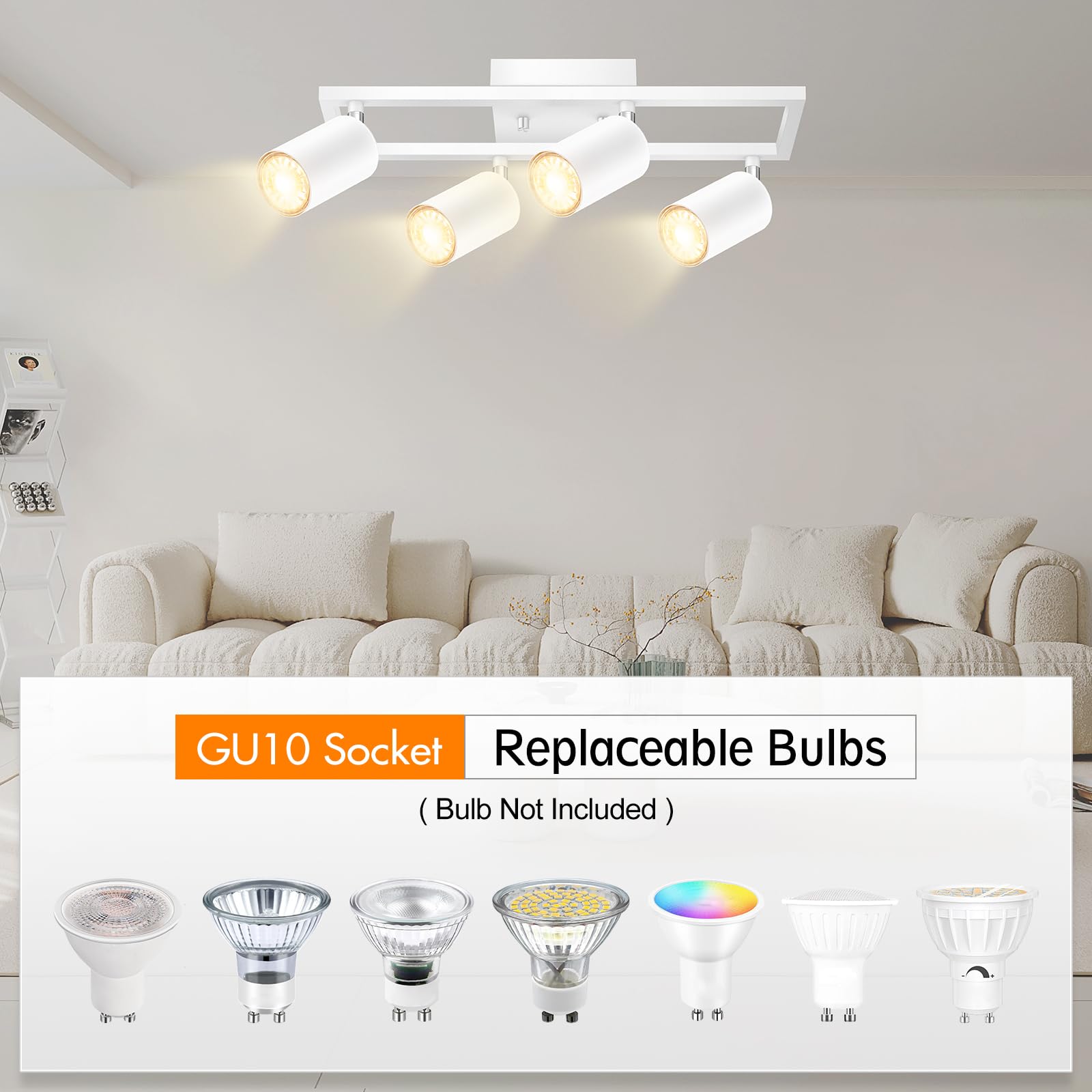 Track Lighting Fixtures Ceiling, 3 Way Track Lighting Kit, LED Track Lighting with Rotatable Light Heads, Modern Ceiling Spot Lighting for Kitchen/Bedroom/Living Room, GU10 Bulb Not Included