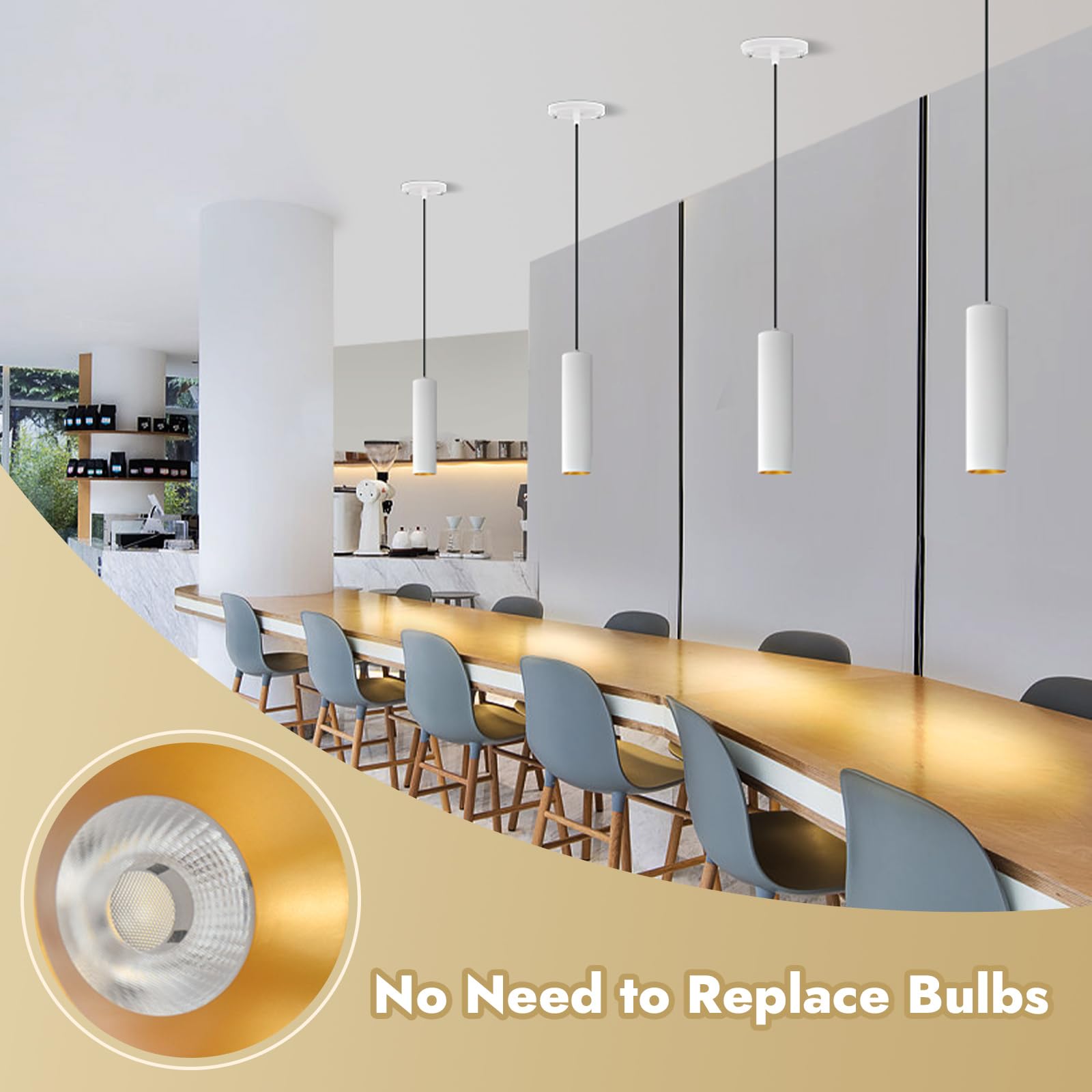 LED Pendant Light, 10W 3CCT Modern Cylinder LED White Pendant Lights Kitchen Island Fixtures, Adjustable Height Dimmable Ceiling Hanging Lights for Kitchen Bar Dining Room - 3 Packs