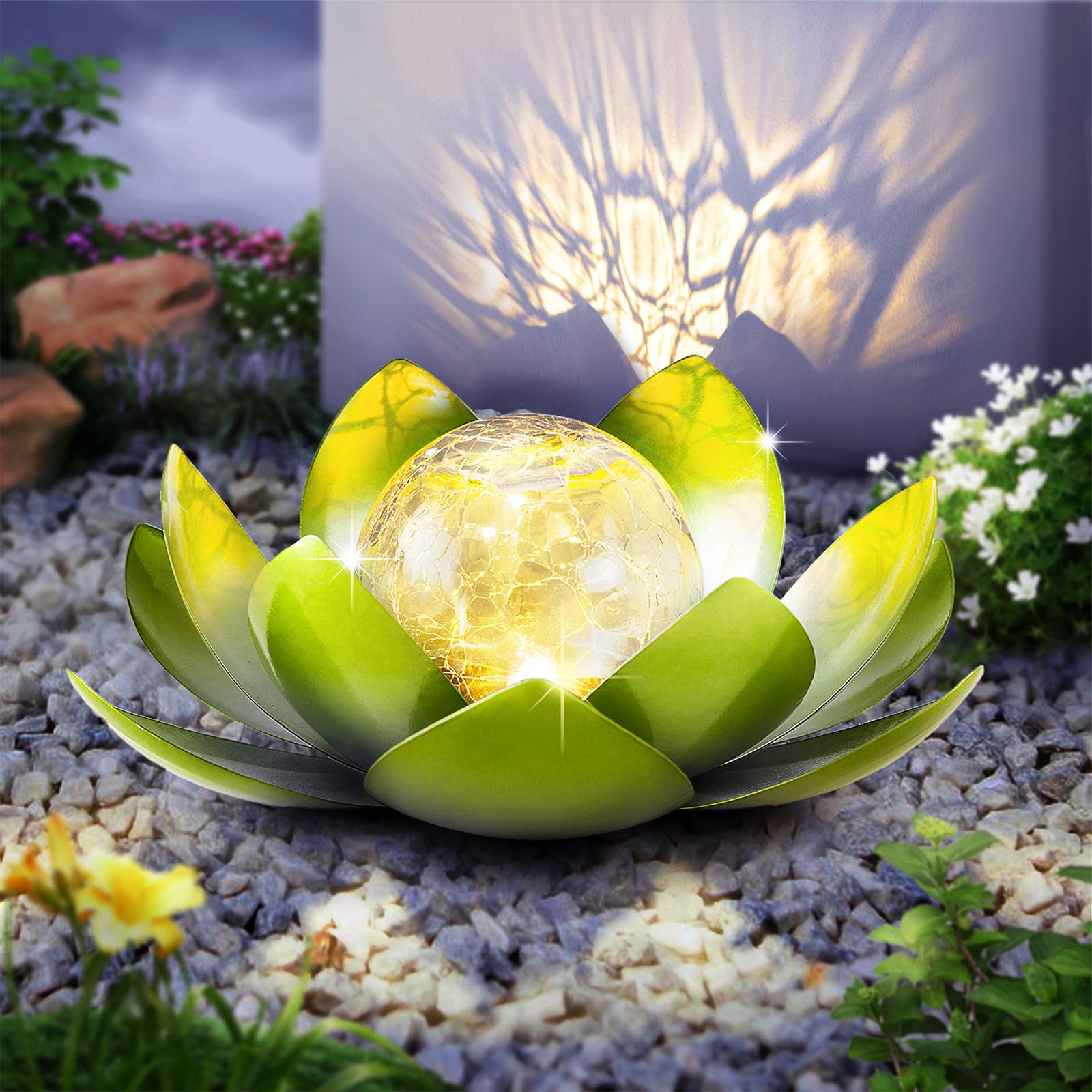 Solar Light Outdoor Waterproof Garden Light Metal Glass Decorative LED Lotus Flower Table Lamp