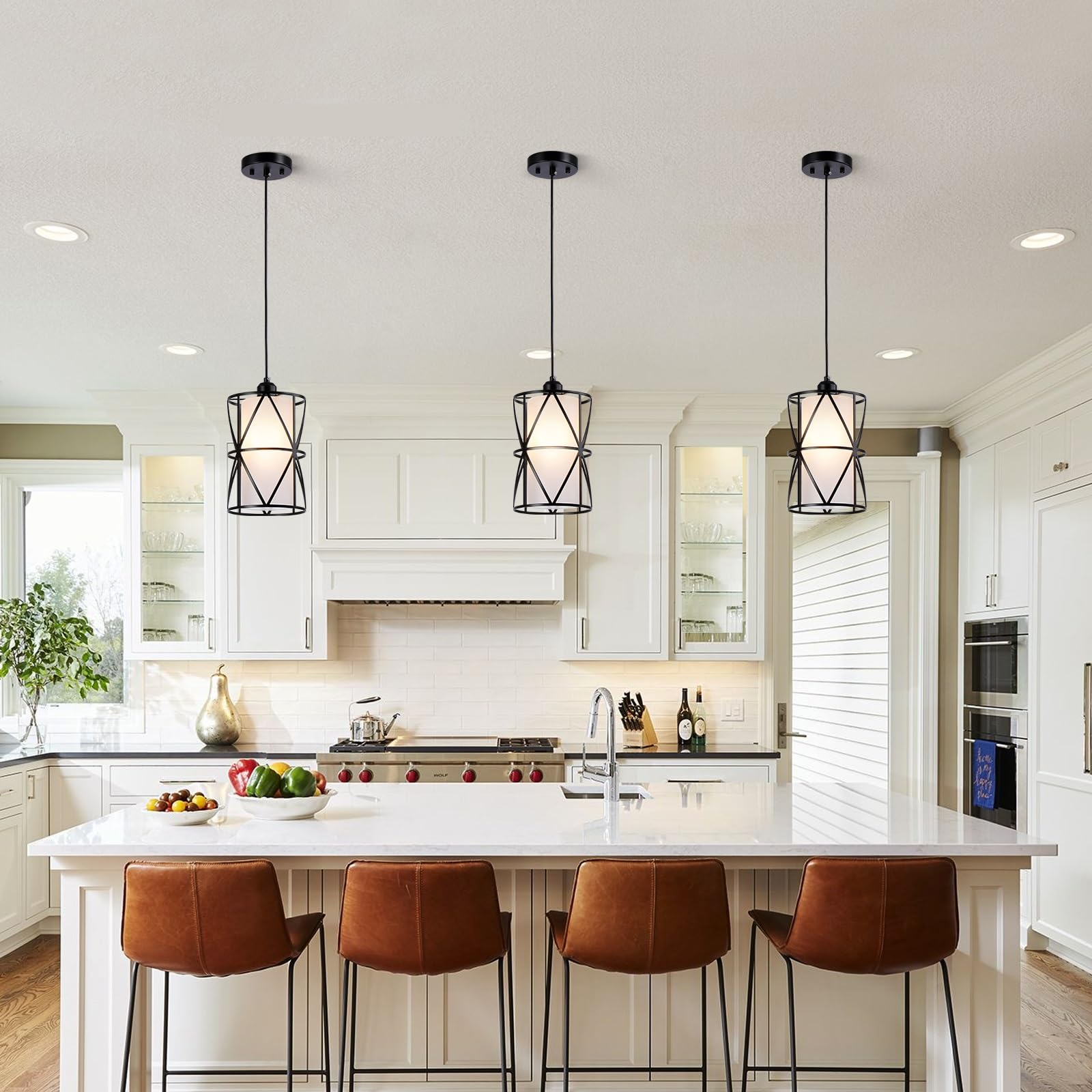 Modern Pendant Lights with Frosted Glass, Brushed Nickel Pendant Light Fixtures, Cylindrical Pendant Lighting for Kitchen Island, Kitchen Hanging Lights Over Island, Foyer, Dining Room, Entryway