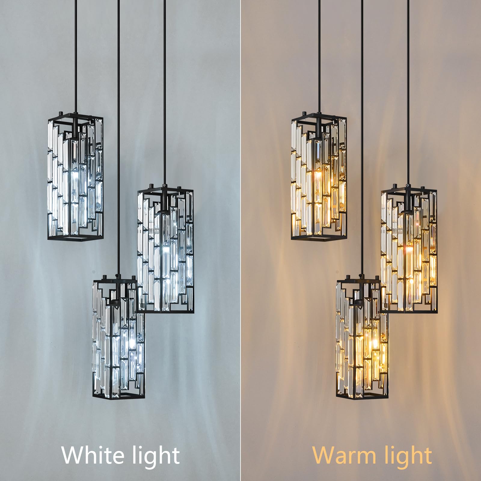 Gold Pendant Lighting Modern Pendant Light, Mini Crystal Chandeliers,Adjustable Pendant Light Fixture for Kitchen Island Dinning Room Bedroom (3 Pack)