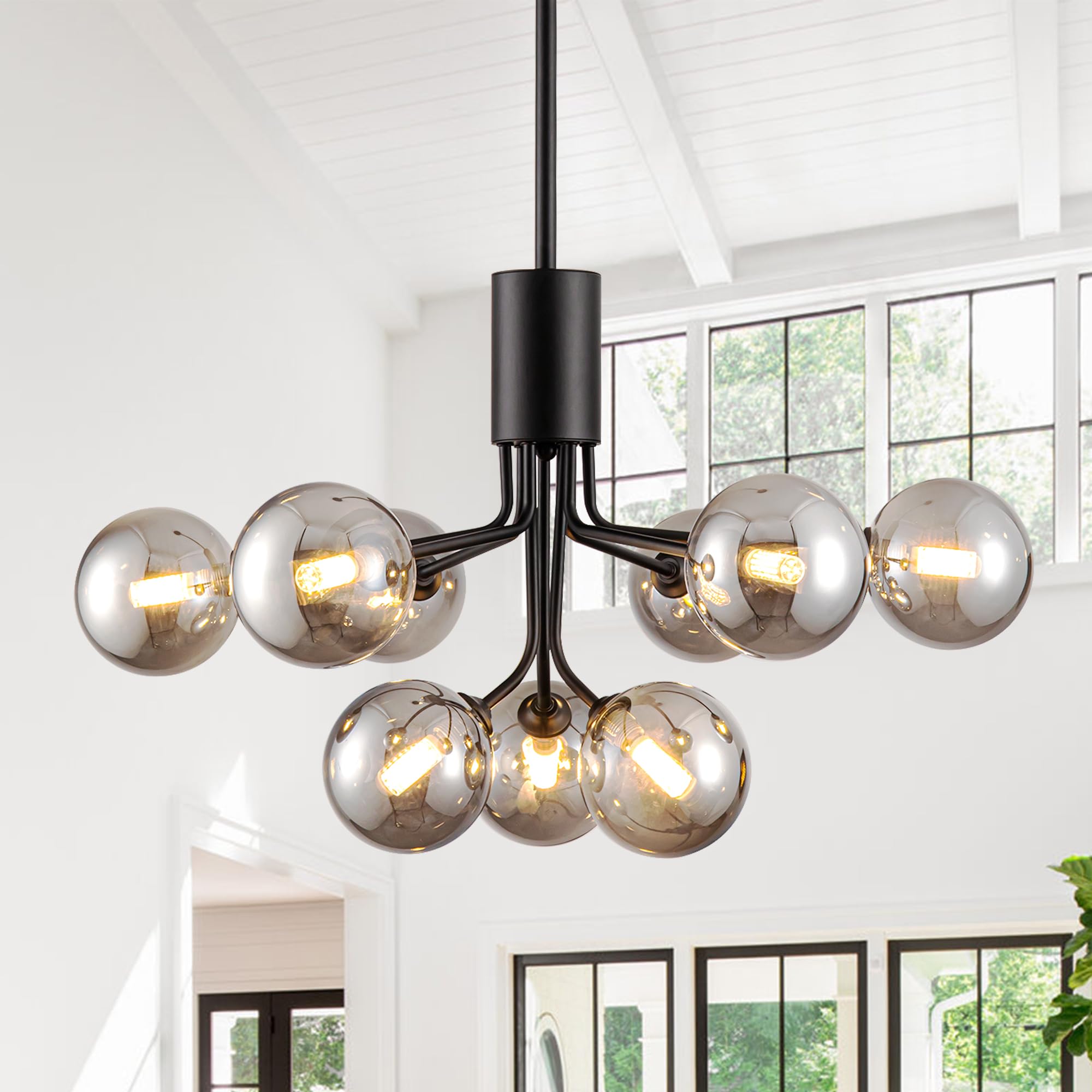 Farmhouse Chandelier,Beaded Chandelier Boho Chandelier 4-Light Large Chandeliers for Dining Room Boho Light Fixture Black Chandelier Wood Chandelier for Bedroom Kitchen Island Foyer Entryway Porch