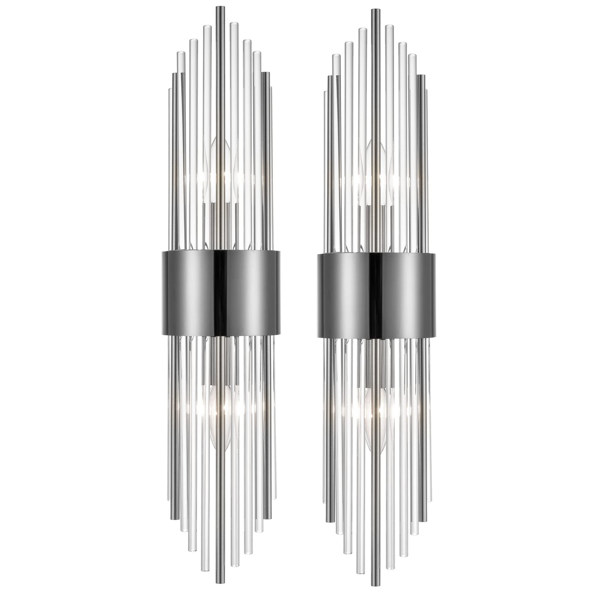 2-Light Modern Brushed Titanium Gold Wall Sconce with Clear Glass Crystal Luxury Wall Light Fixtures for Bedroom Living Room Bathroom Vanity Mirror Light Fixtures Set of 2