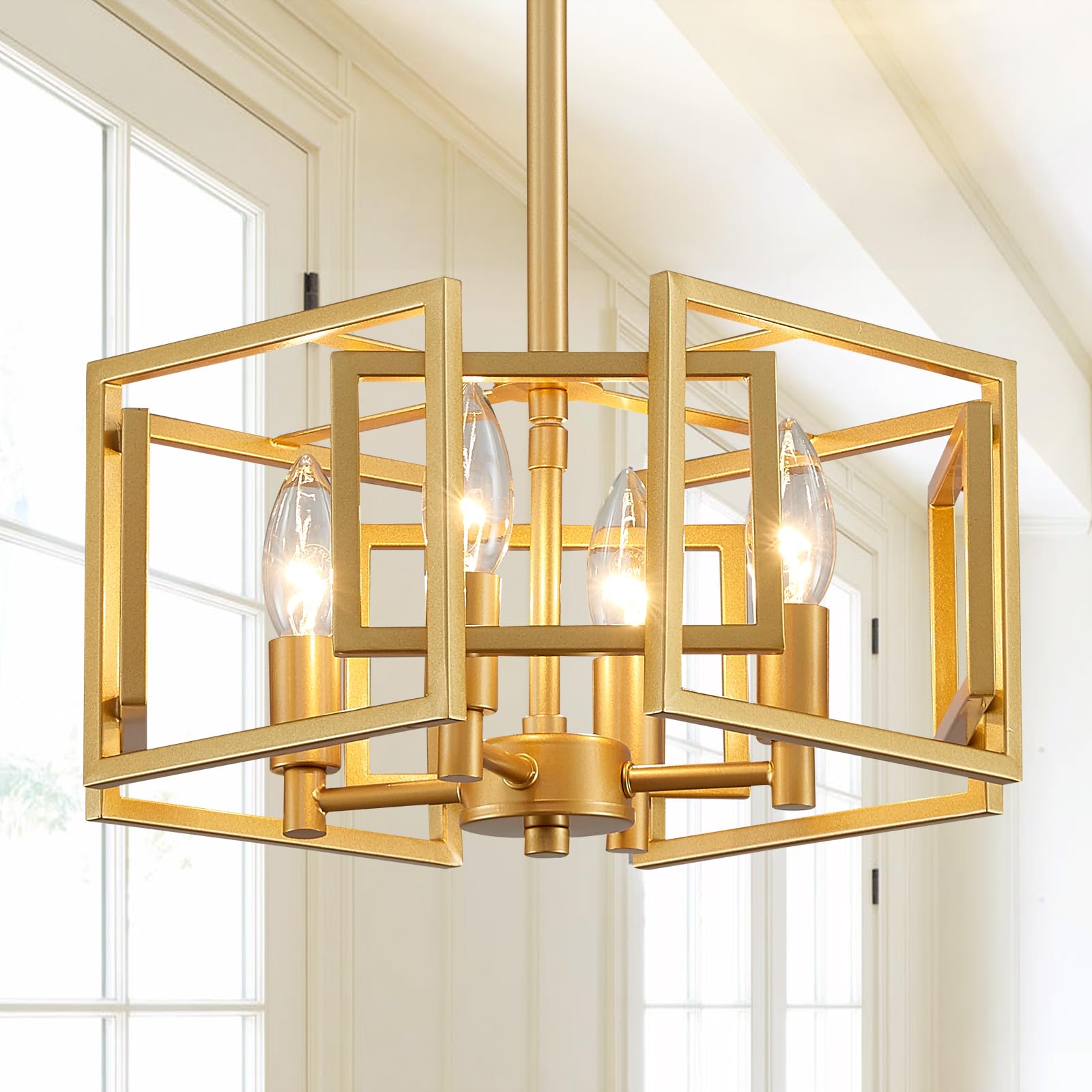 Gold Chandelier 5-Light Modern Kitchen Island Lighting Fixtures, Farmhouse Pendant Light 20 inches Retro Height Adjustable Ceiling Light for Dining Room, Bedroom, Living Room,Foyer