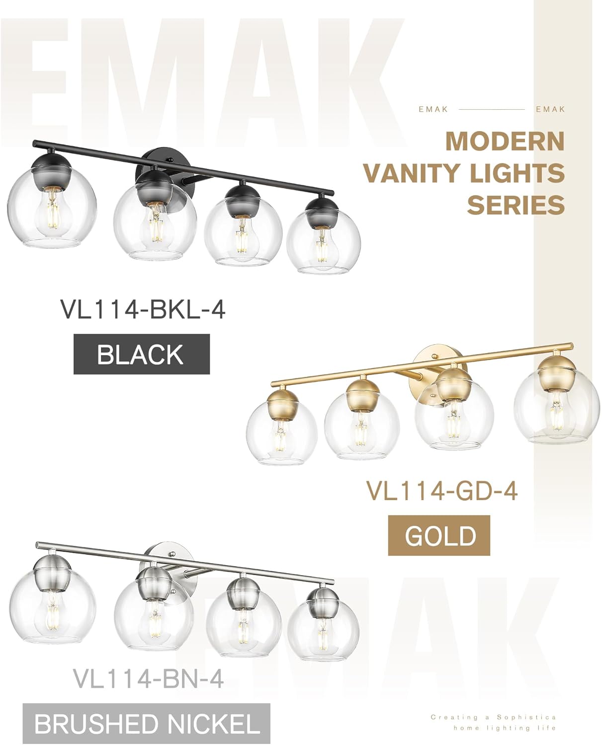 Black Vanity Lights for Mirror, Modern Farmhouse 2-Light Bathroom Light Fixtures Globe Bathroom Vanity Light with Milk Glass Shade, VL114-BK-ML-2