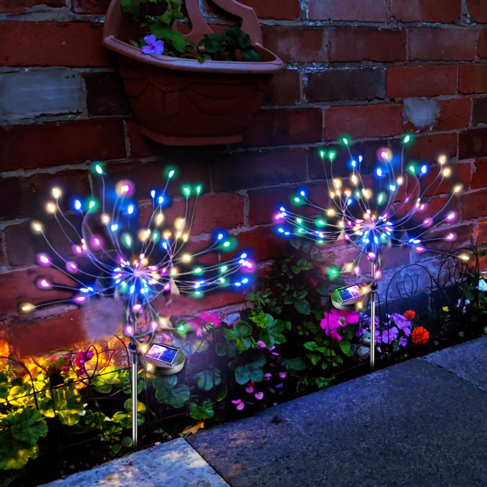 Fireworks Solar Lights Outdoor: Garden Fairy Light Colorful for Yard Decorative Outside - LED Sparklers Lamp Lighting Pathway Patio Planter Flowerbed Decor