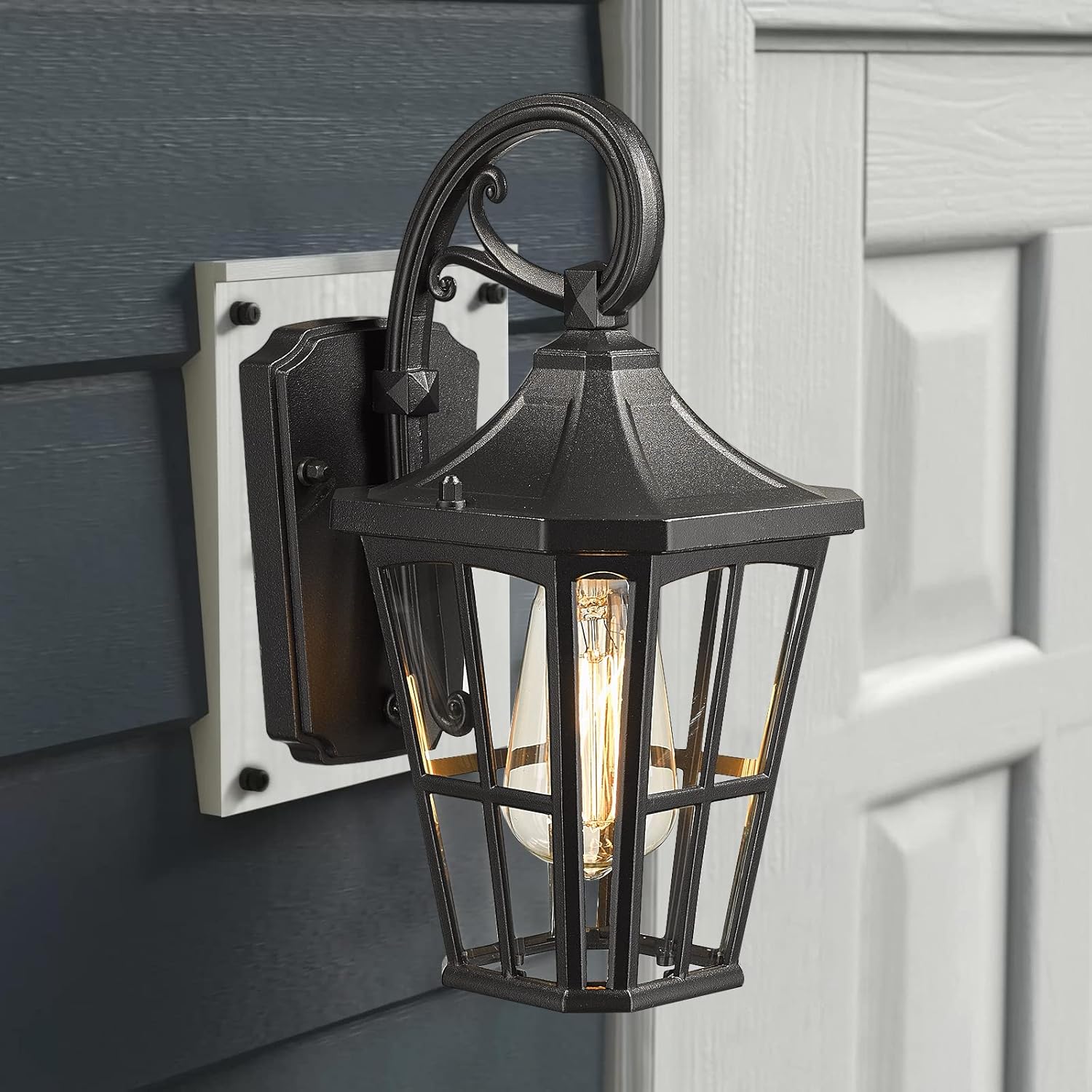 Farmhouse Outdoor Hanging Light for Porch - 16 Inch Large Exterior Pendant Light, Clear Glass Shade in Black Finish, XE221H BK