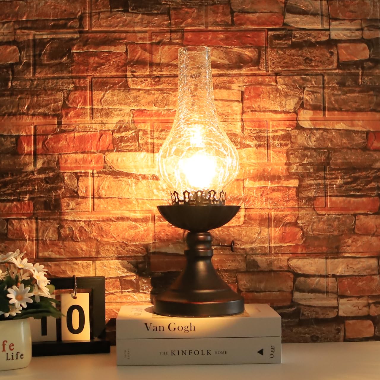 Rustic Lamp,Retro Bedside Lamps,Farmhouse Lamp,Bedroom lamp,Lamps for Nightstand,Industiral Table Lamp with Glass lampshade,Bulb Included (Yellow Glass)