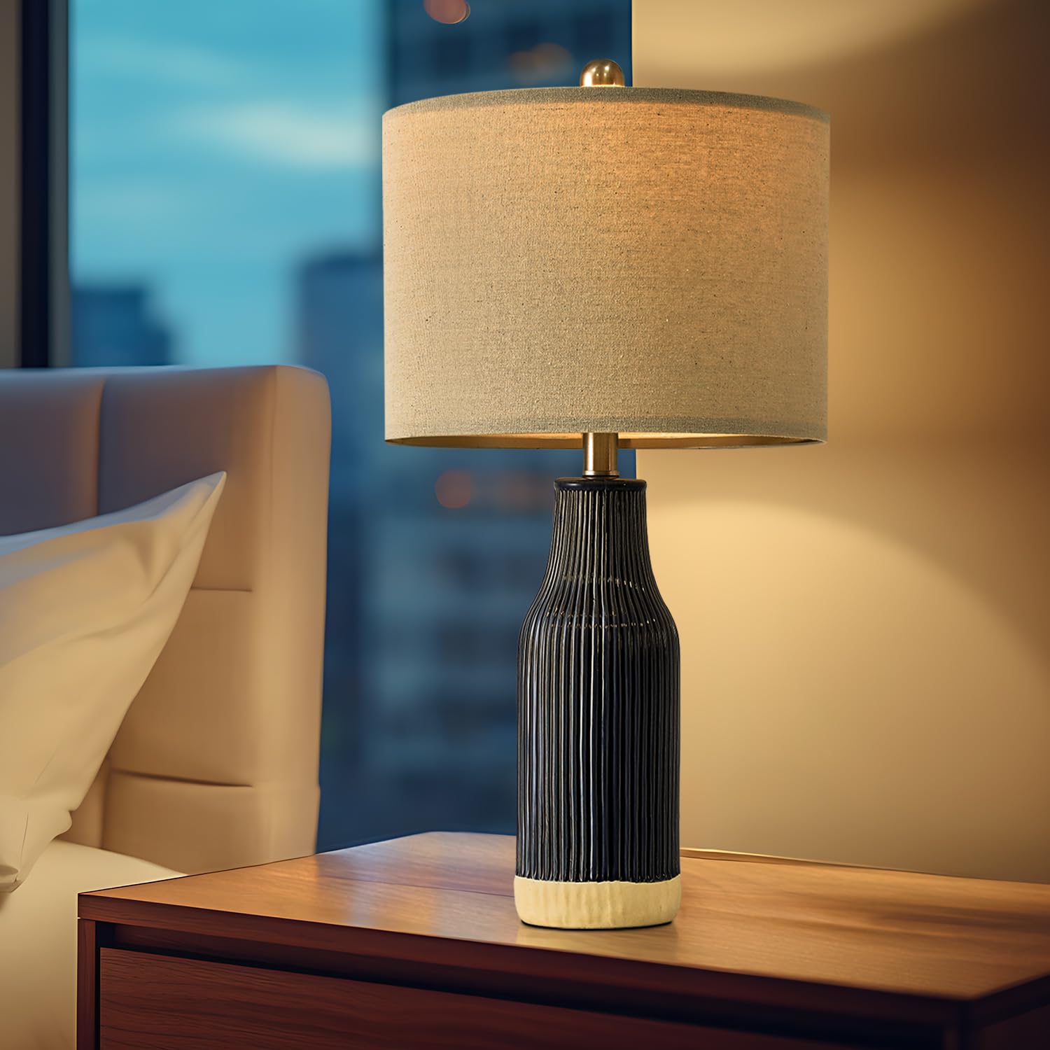 23.75" Modern Ceramic Single Table Lamp for Living Room Farmhouse Bedside Nightstand Lamp for Bedroom Home Office Dorm