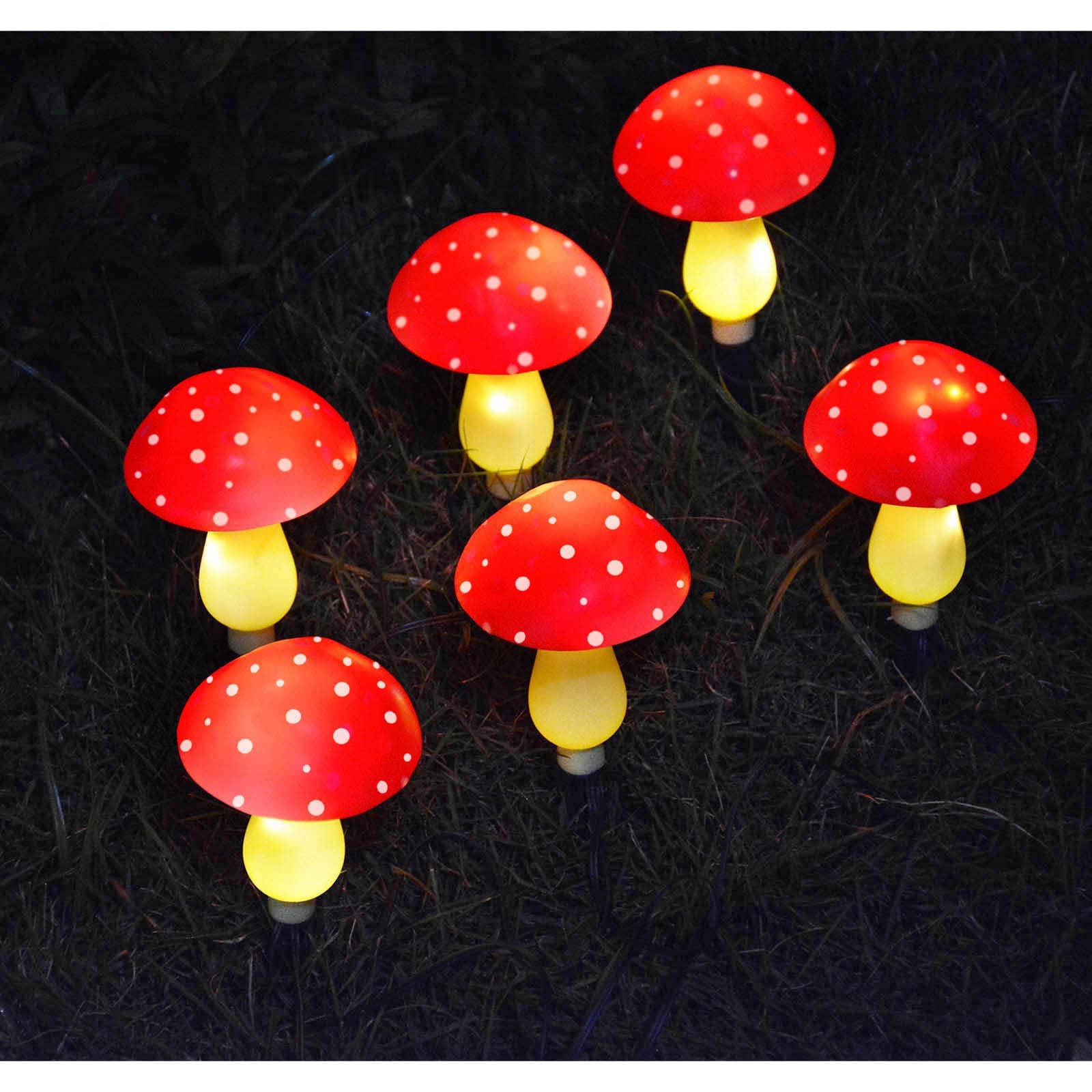 New Upgraded Waterproof Solar Mushroom Lights Outdoor Decor, 8 Modes for Garden Pathway Landscape Yard Easter Pathway Halloween Xmas Decorations, Set of 6 Red