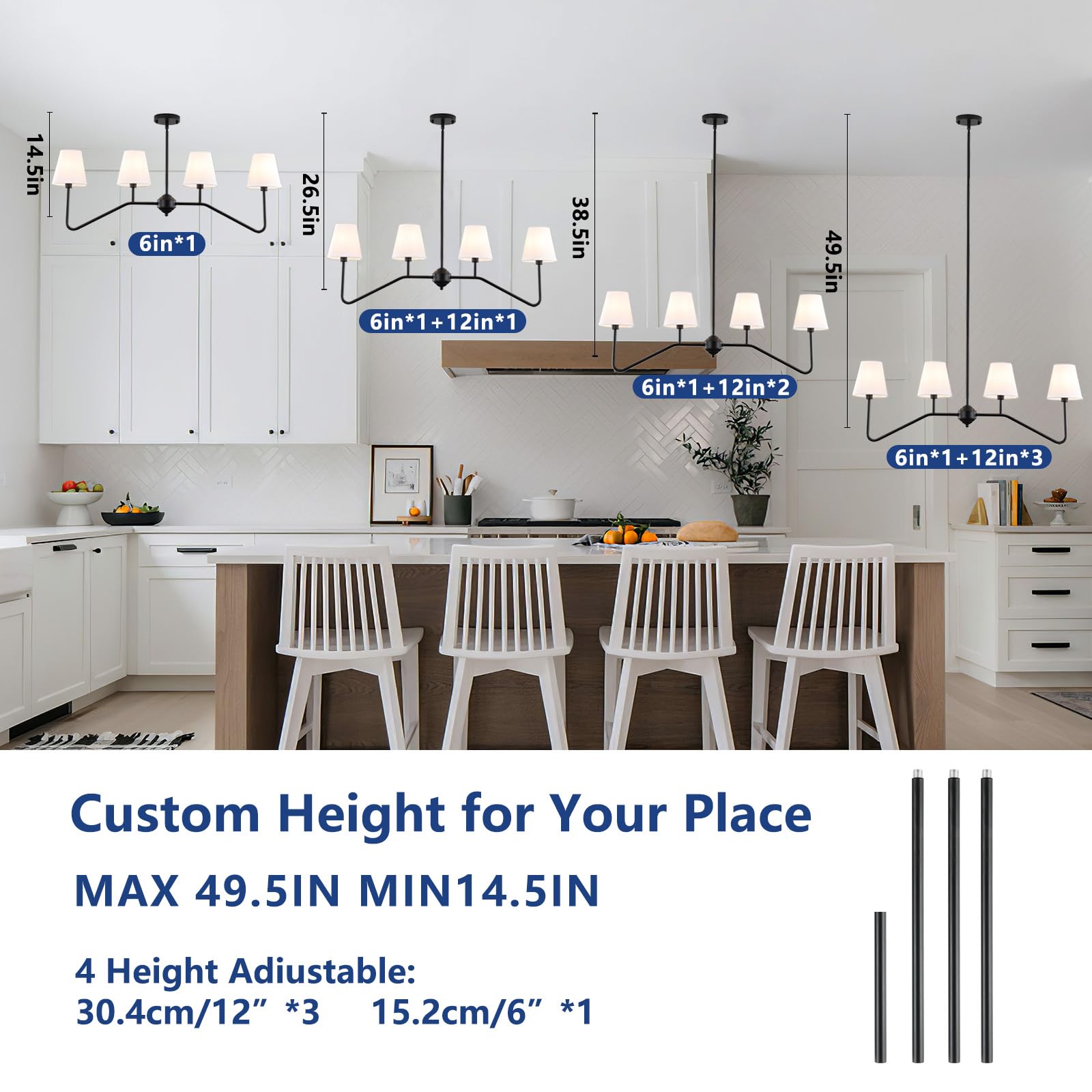 30.5" 5 Arms Gold Chandelier, 5 Lights Kitchen Island Lighting with White Fabric Shade,Dining Room Light Fixture for Hallway Entryway Foyer Living Room，E12.