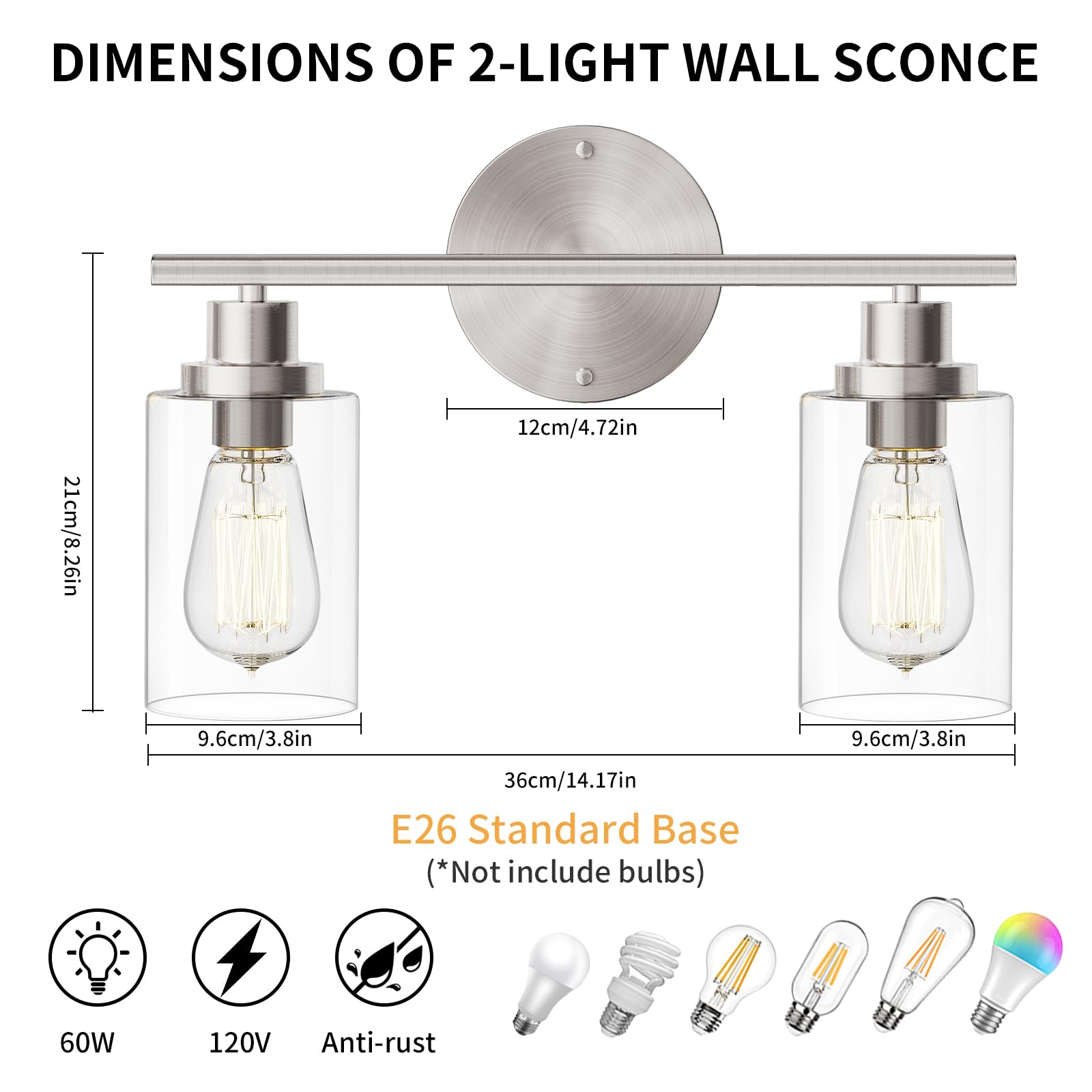 1-Light Bathroom Wall Sconce, Matte Black Vanity Light, Modern Wall Light Fixture with Clear Glass Shade and E26 Bulb Base, Wall Lamp Wall Mount Light Fixtures for Mirror, Bedroom, Hallway