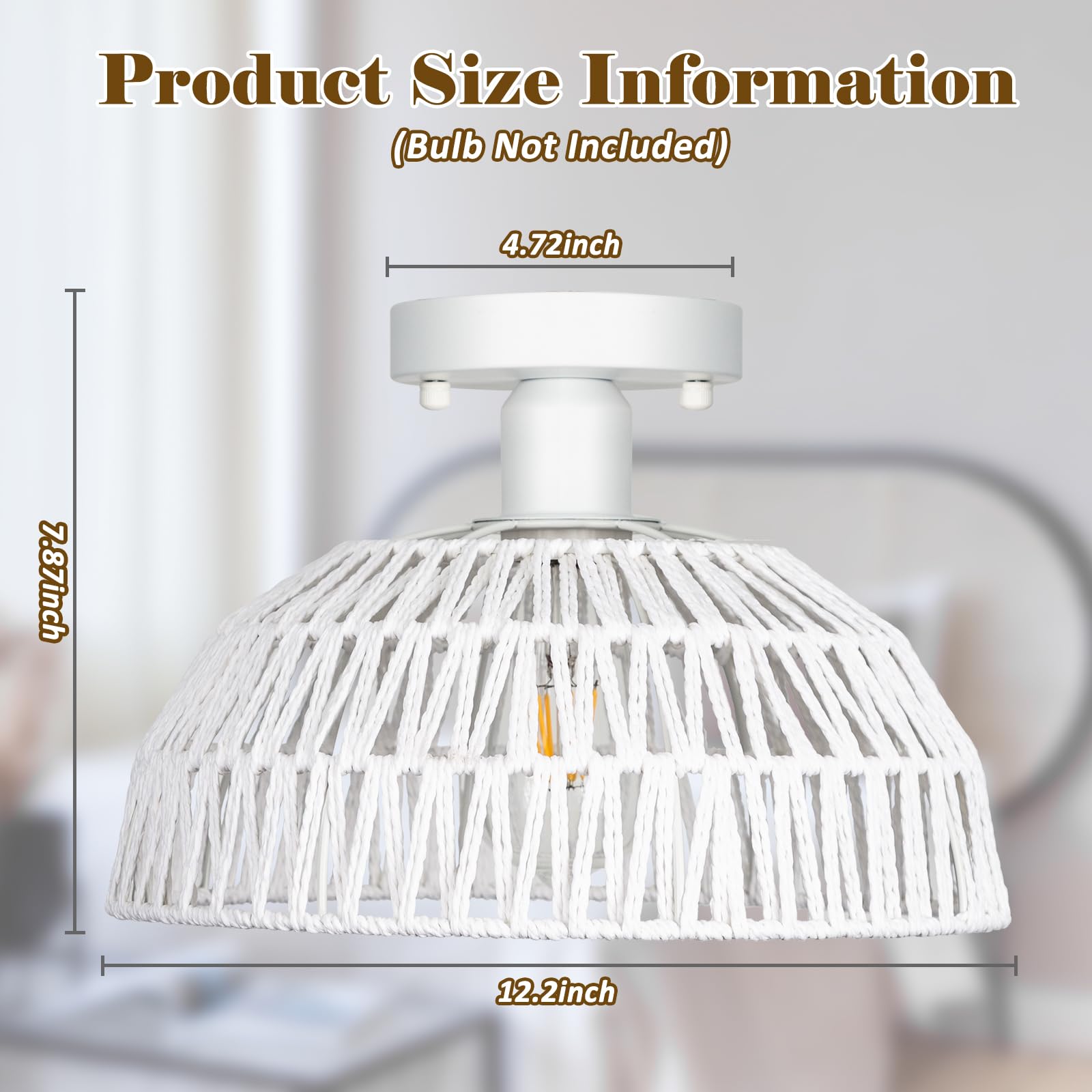 Rattan Pendant Light Fixtures 2 Packs, Boho Woven Basket Pendant Light, Handmade Wicker Hanging Lamp, Rattan Chandelier for Kitchen Island, Dining Room, Living Room, Bedroom, E26 Base