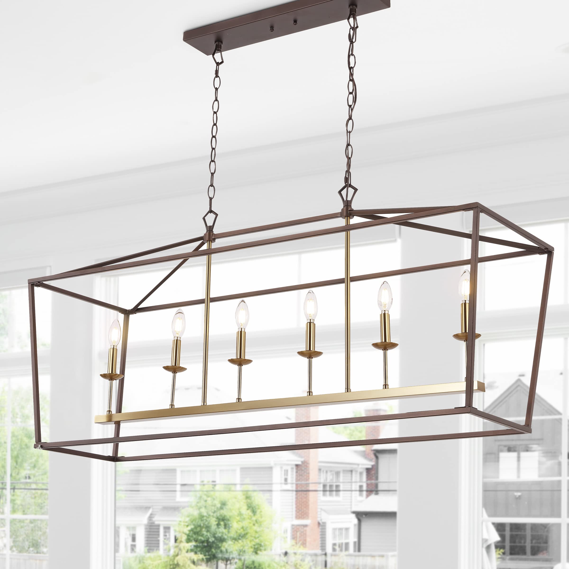 JONATHAN Y JYL7439B Pagoda Lantern Dimmable Adjustable Metal LED Pendant Classic Traditional Farmhouse Dining Room Living Room Kitchen Foyer Bedroom Hallway, 49 in, Antique Gold