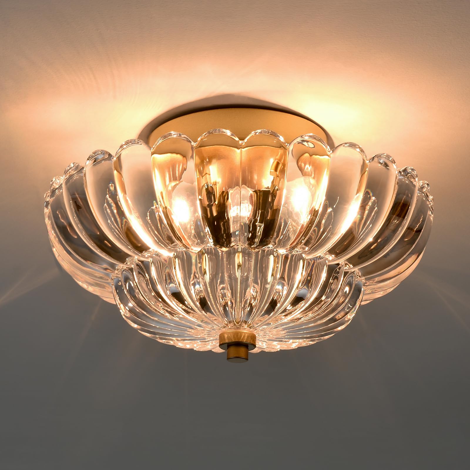 Modern Black Ceiling Light Traditional Semi Flush Mount Ceiling Light with Scalloped Clear Glass for Living Room Hallway Close to Ceiling Light Fixture