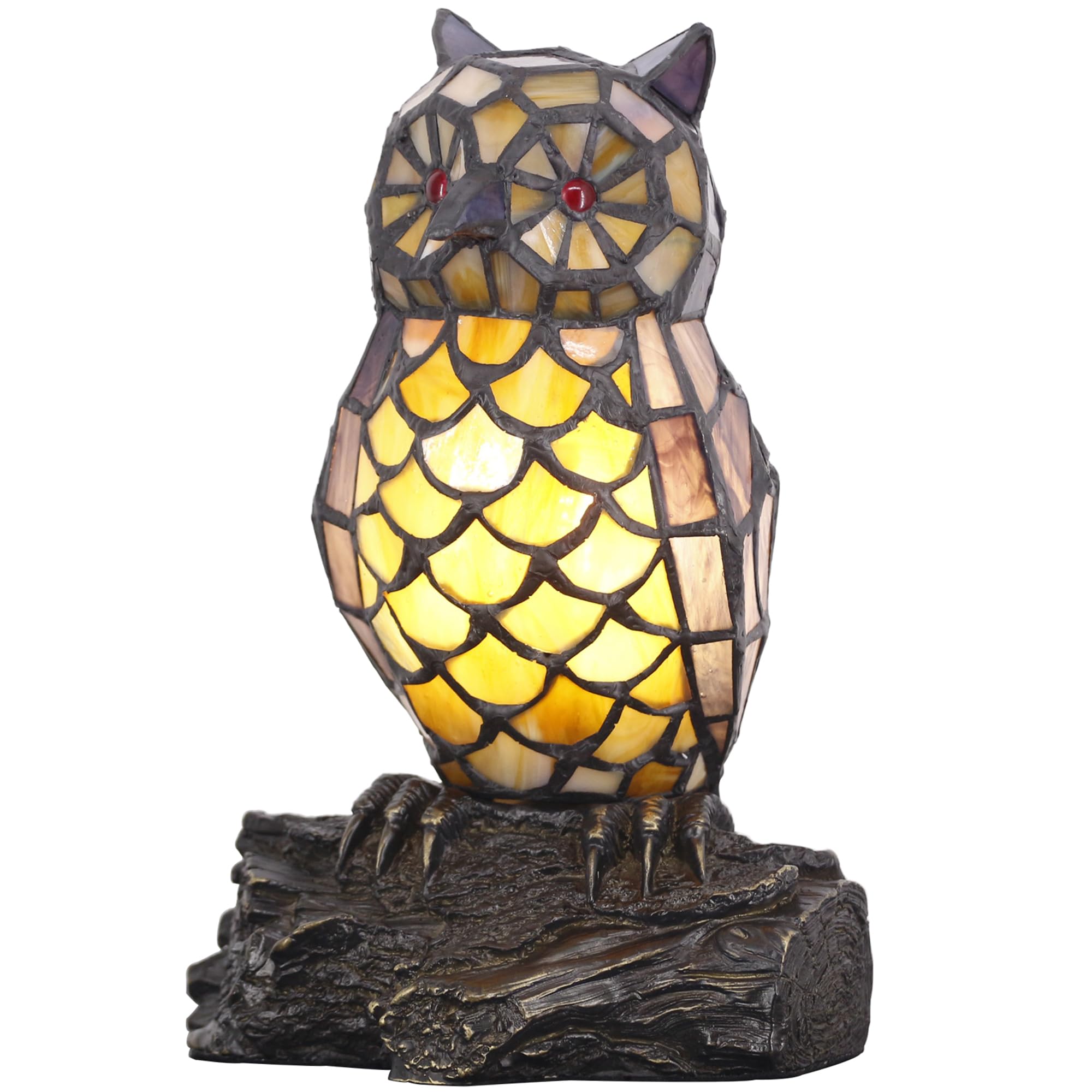 Small Tiffany Lamp Stained Glass Animal Table Lamp Mini Accent Desk Night Light (Blue Purple Owl)