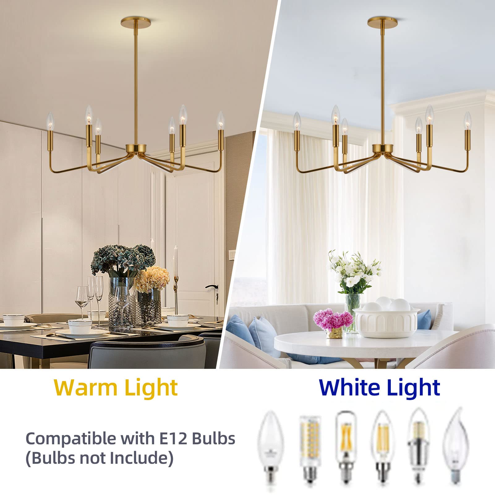 Modern Gold Chandelier for Dining Room,35 Inch Brushed Brass Chandelier Light Fixture, Dining Room Light Fixtures Over Table