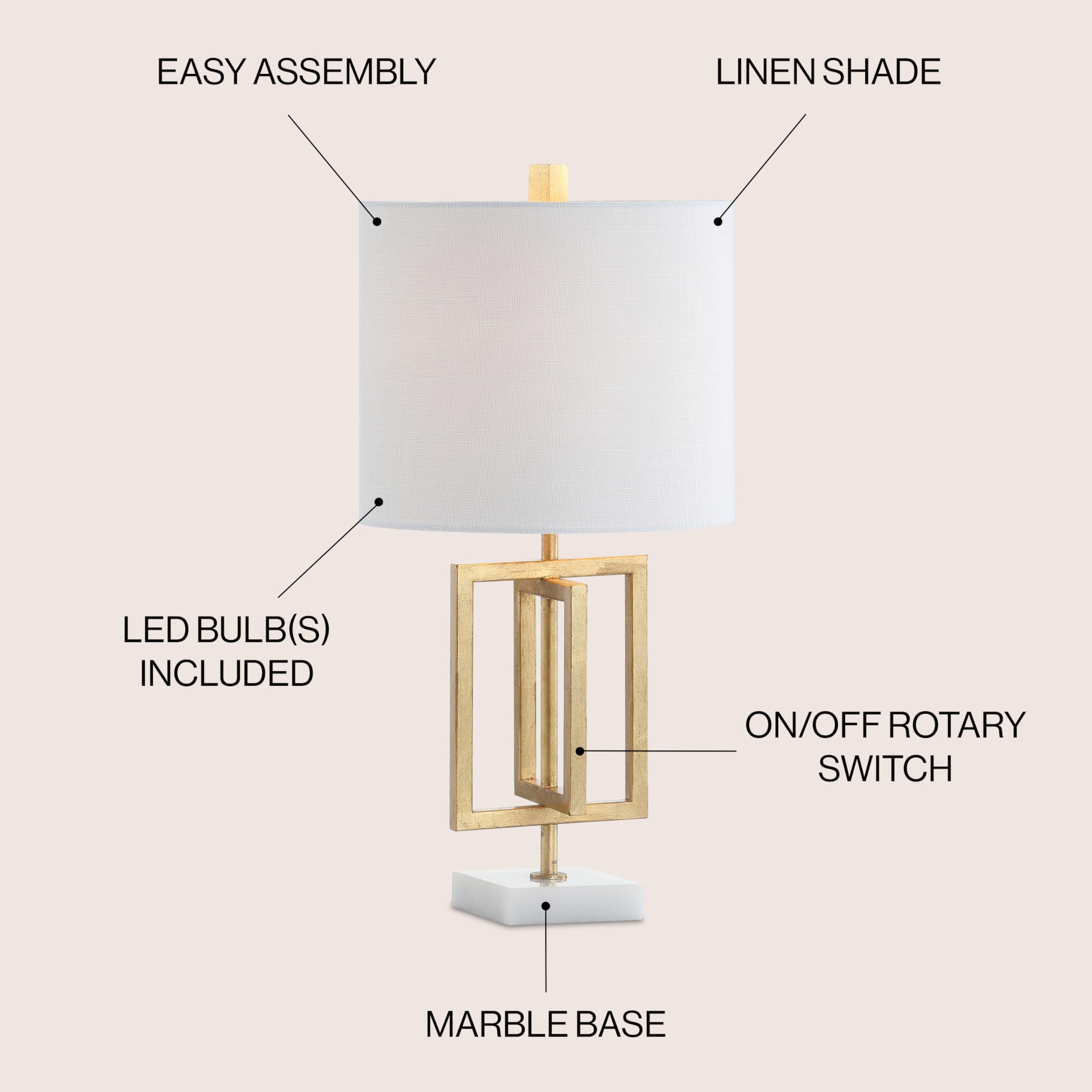 20.25" Metal/Marble LED Table Lamp Glam Contemporary Modern Bedside Desk Nightstand Lamp for Bedroom Living Room Office College Bookcase LED Bulb Included, Gold