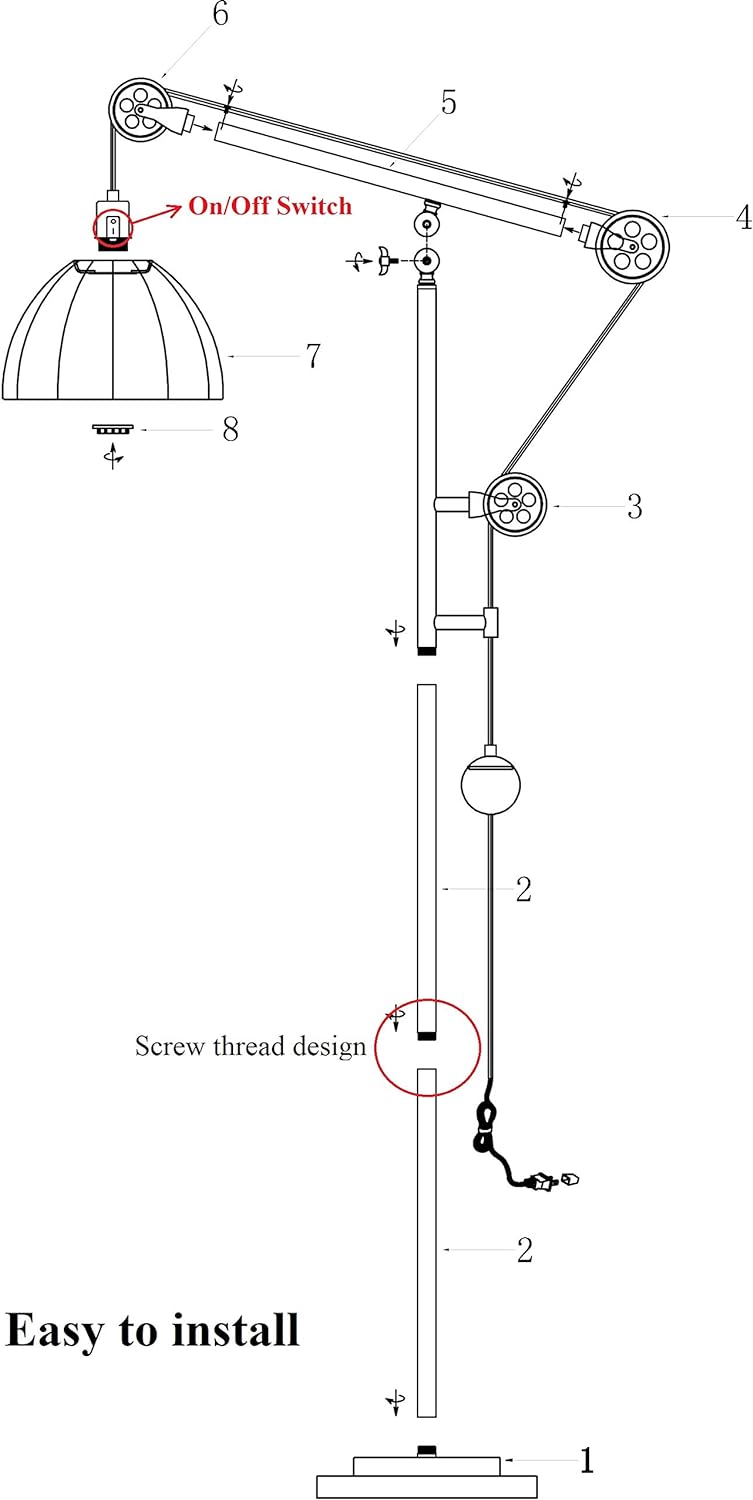 Industrial Counterweight Pulley Floor Lamp with Adjustable Metal Shade Rustic Deep Bronze Floor Lamps for Living Room,Bedrooms,Office,Reading Farmhouse Tall Standing Lamp Modern Stand Up Lamp