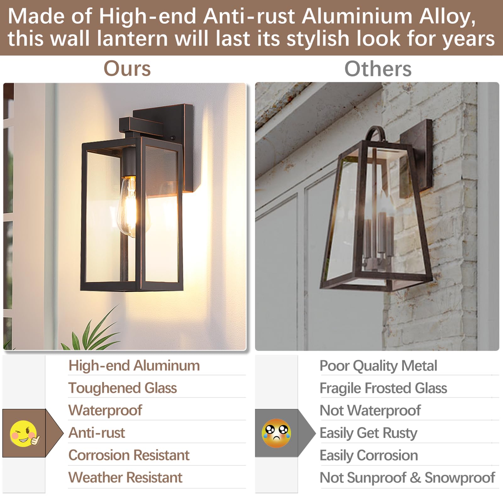 Outdoor Wall Lantern, Exterior Waterproof Wall Sconce Light Fixture, Black Anti-Rust Wall Mount Light with Clear Glass, E26 Base Wall Lamp