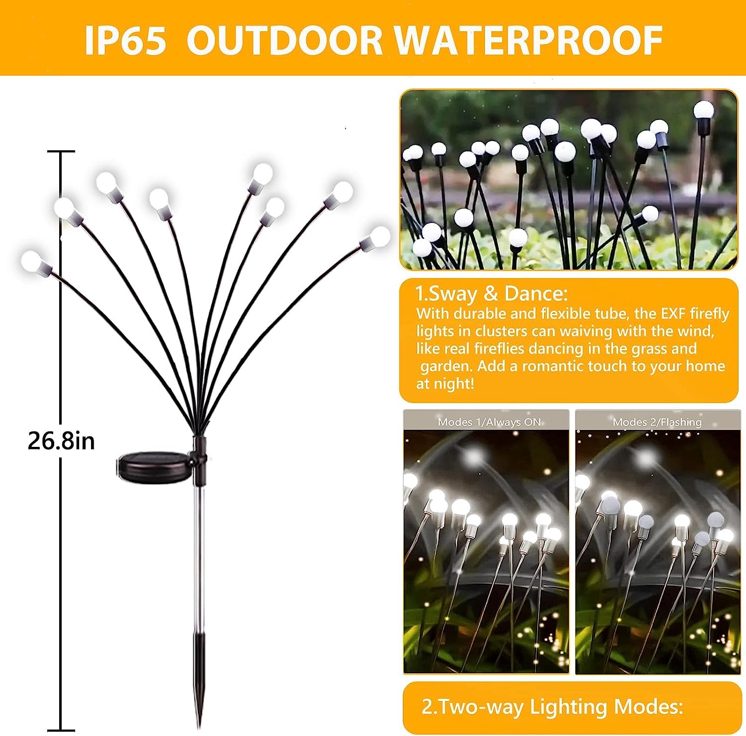 4-Pack Solar Garden Lights Outdoor, Upgraded 32 LED Firefly Solar Lights for Outside, Sway by Wind, Waterproof Solar Powered Outdoor Lights for Yard Garden Decor Party Xmas Decorations (Warm White)