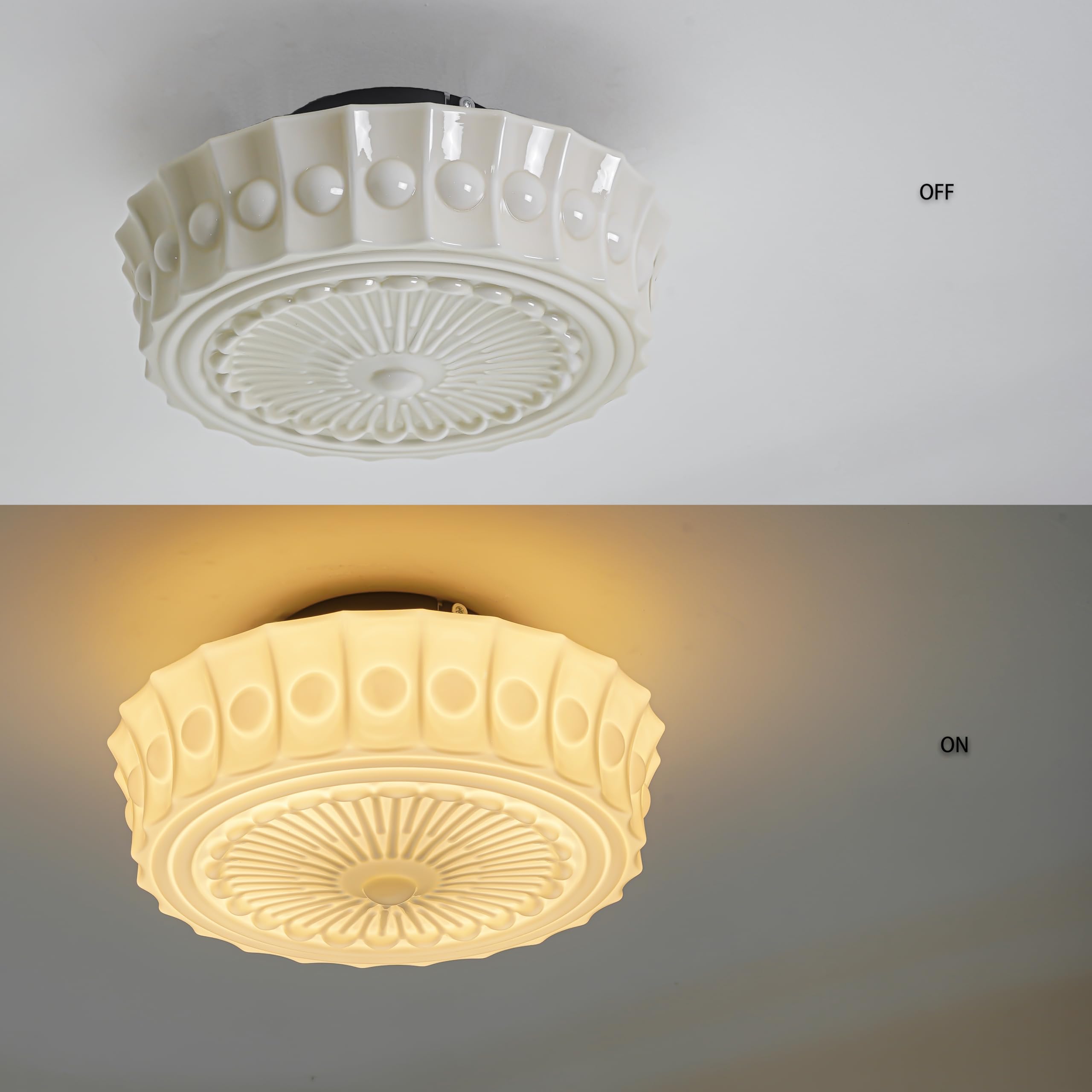 Ceiling Light Fixture, 13.8" Milk Glass Semi Flush Mount Ceiling Light, Mid Century Vintage Ceiling Light for Bedroom Hallway Kitchen, 4*G9 Dimmable Bulbs Included, Cream Yellow