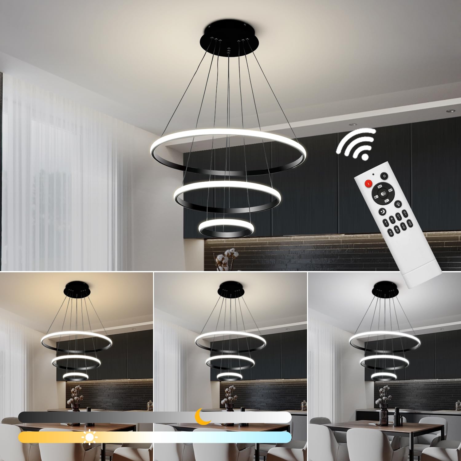 Dimmable Modern LED Chandelier for Kitchen Island Round Pendant Light, Flush Mount Modern Simple Irregular Ring Pendant Light Fixture for Bedroom, Living Room, Dining Room, 4000K(15W)…