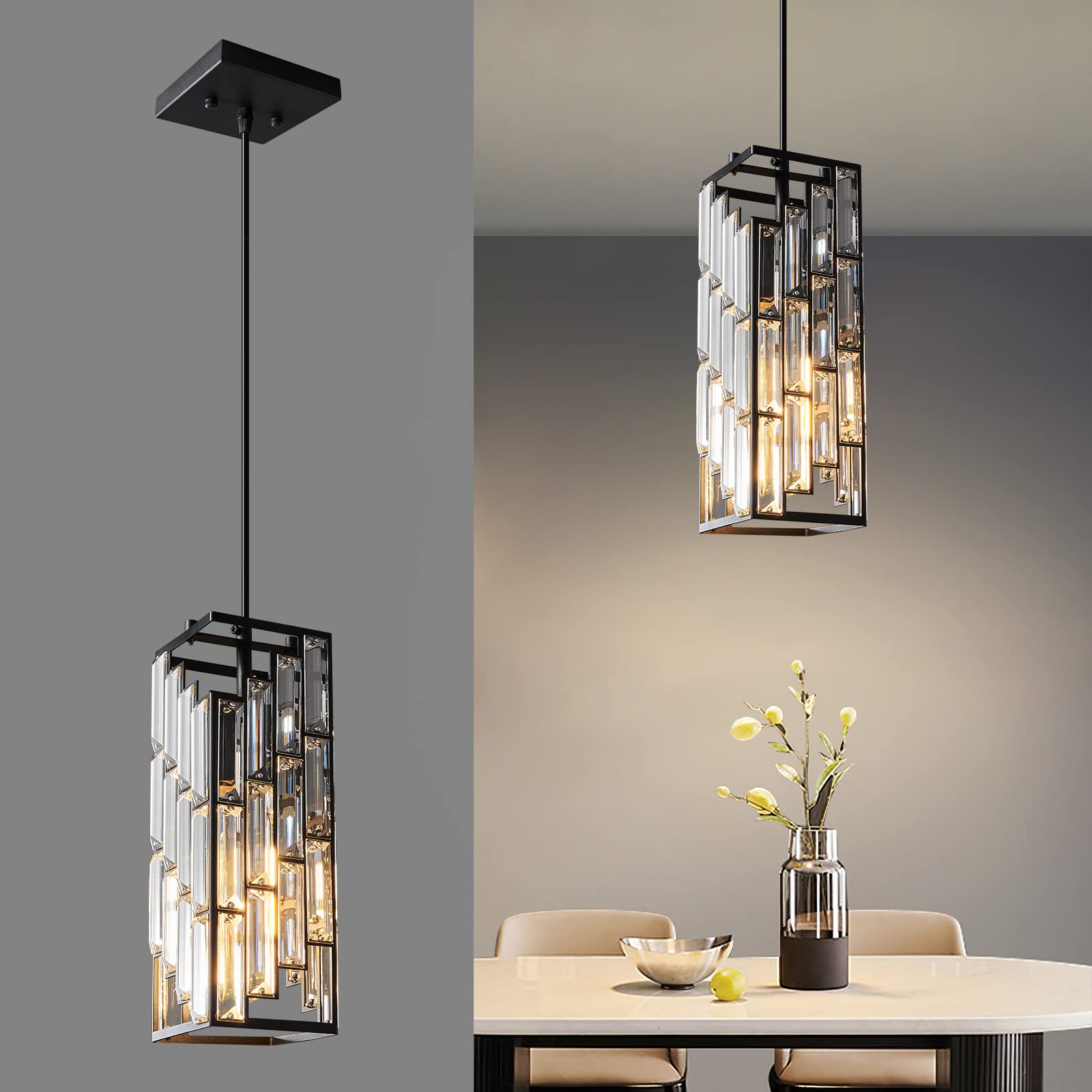 Gold Pendant Lighting Modern Pendant Light, Mini Crystal Chandeliers,Adjustable Pendant Light Fixture for Kitchen Island Dinning Room Bedroom (3 Pack)