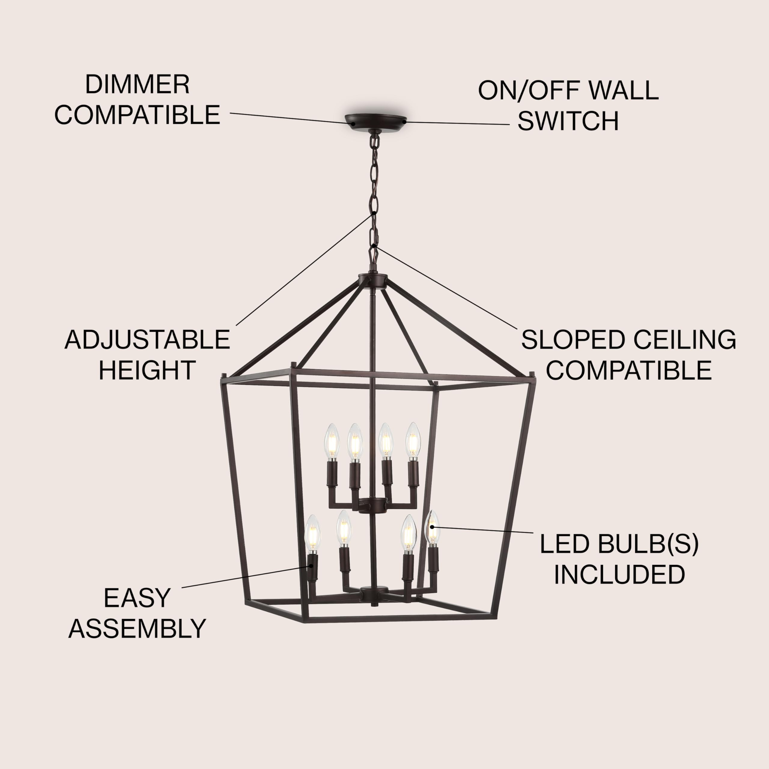 Lantern Dimmable Adjustable Metal LED Pendant Classic Traditional Farmhouse Dining Room Living Room Kitchen Foyer Bedroom Hallway, 10 in, Antique Gold