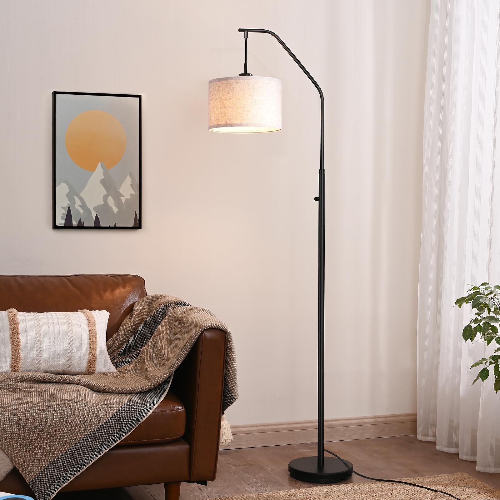 Modern Arc Floor Lamp, Corner Lamp for Living Room, Minimalist Standing Tall Arched Light with Adjustable Line Lampshade, Bedroom, Home Office, Simple Design Farmhouse Style (Bronze)