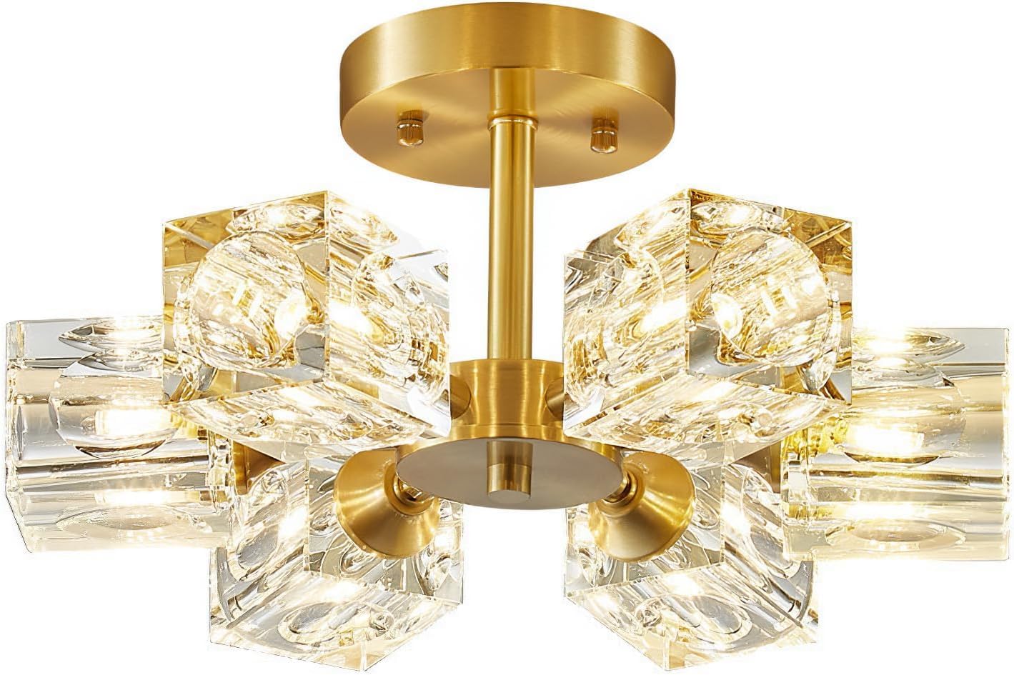 Semi Flush Mount Ceiling Light 3 Lights Crystal Chandeliers Gold Ceiling Light Modern Ceiling Light for Bedroom Kitchen Hallway Bathroom Entryway Dining Room Living Room