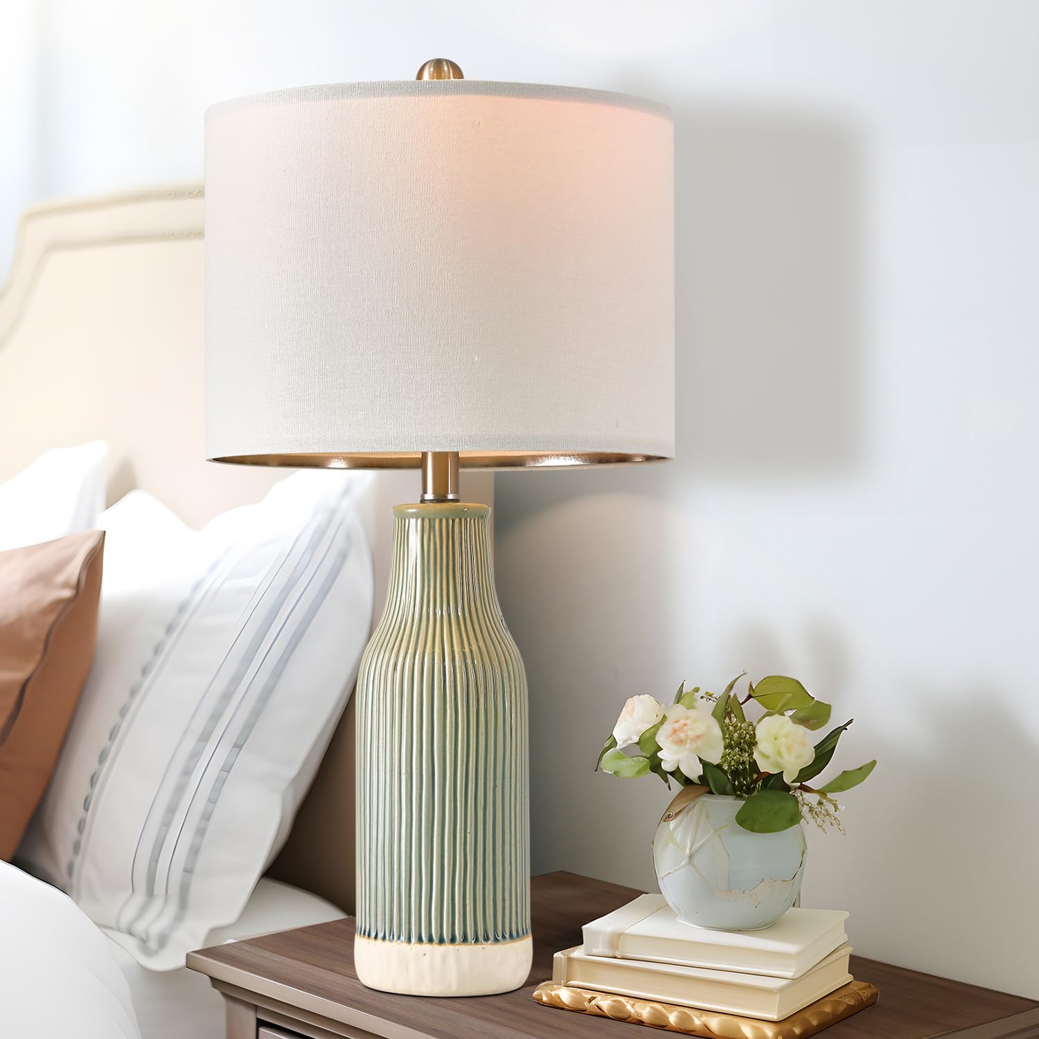 23.75" Modern Ceramic Single Table Lamp for Living Room Farmhouse Bedside Nightstand Lamp for Bedroom Home Office Dorm