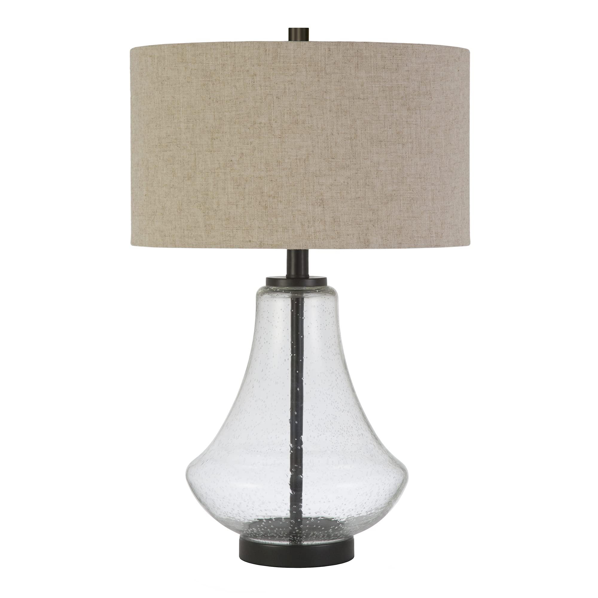 23" Tall Table Lamp with Fabric Shade in Seeded Glass/Antique Bronze/Flax