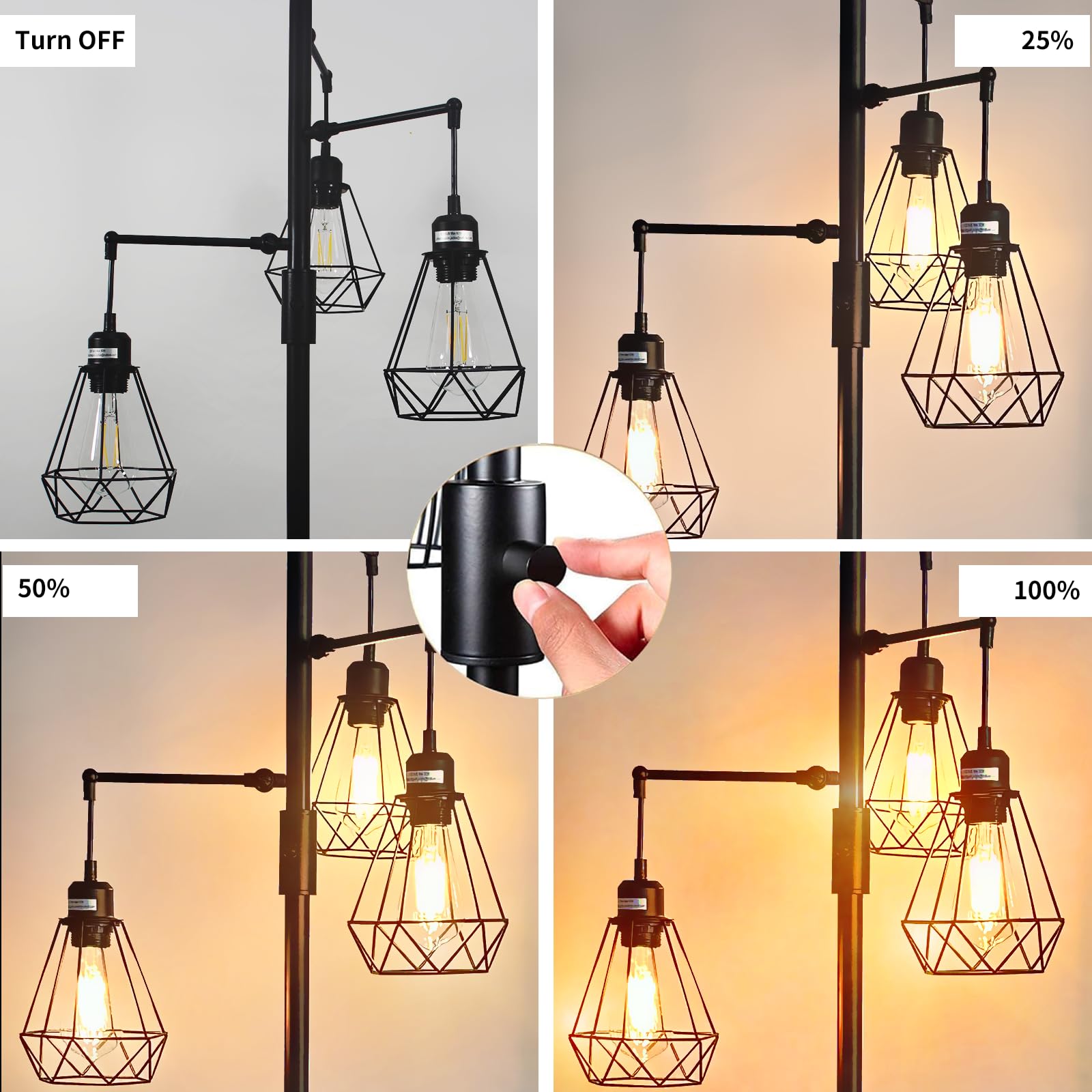 66''Floor Lamp,9W LED Edison Bulbs Included Nordic Design Standing Lamp with Foot Switch with Pleated Shade, Tall Floor Lamp Reading for Living Room Bedroom Office Classroom Dorm Room